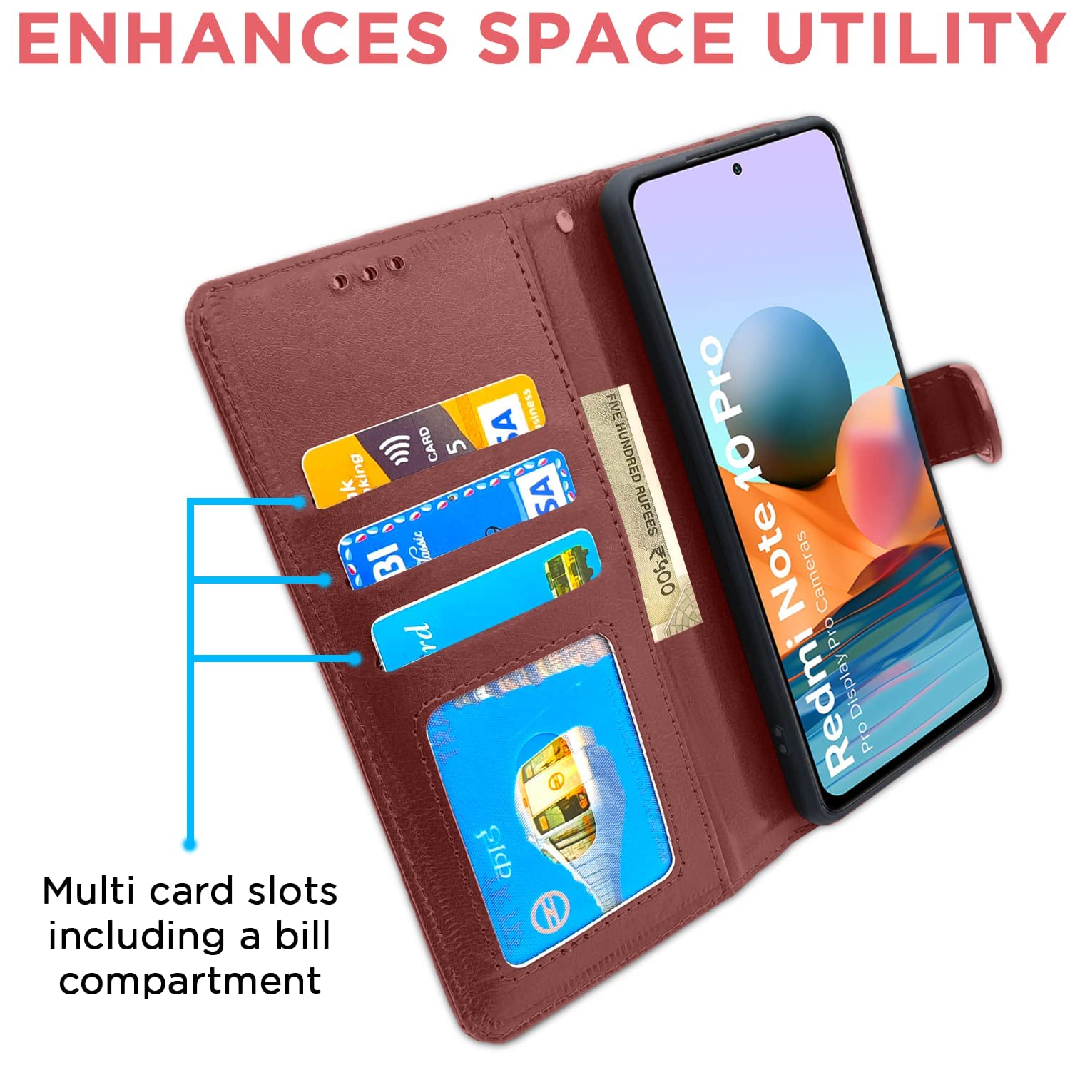 Redmi Note 10 Pro Max wallet flip cover in brown by Pikkme – photo 3