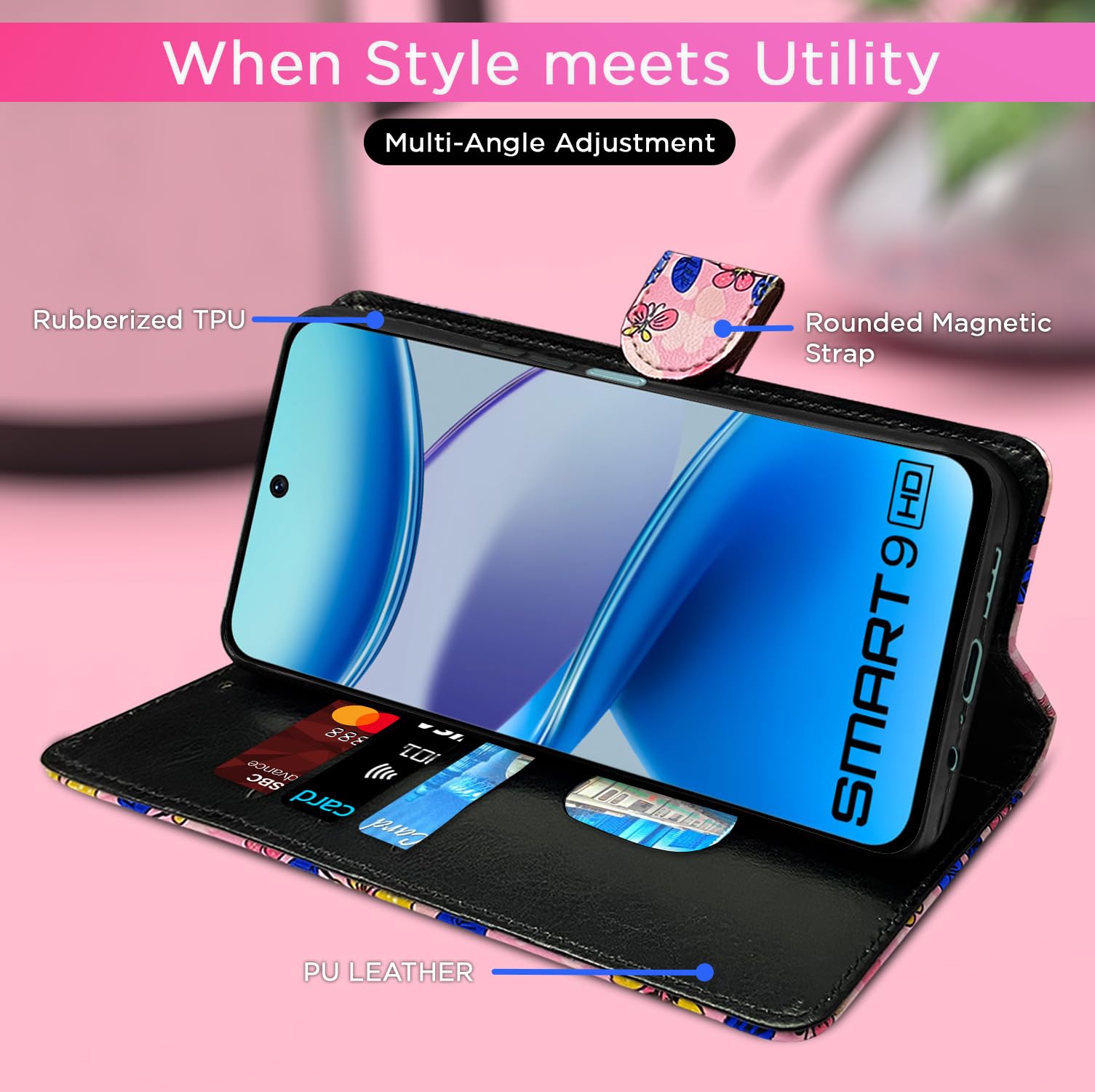 Pikkme Infinix Smart 9 Wallet pink flower mobile flip cover – photo 5