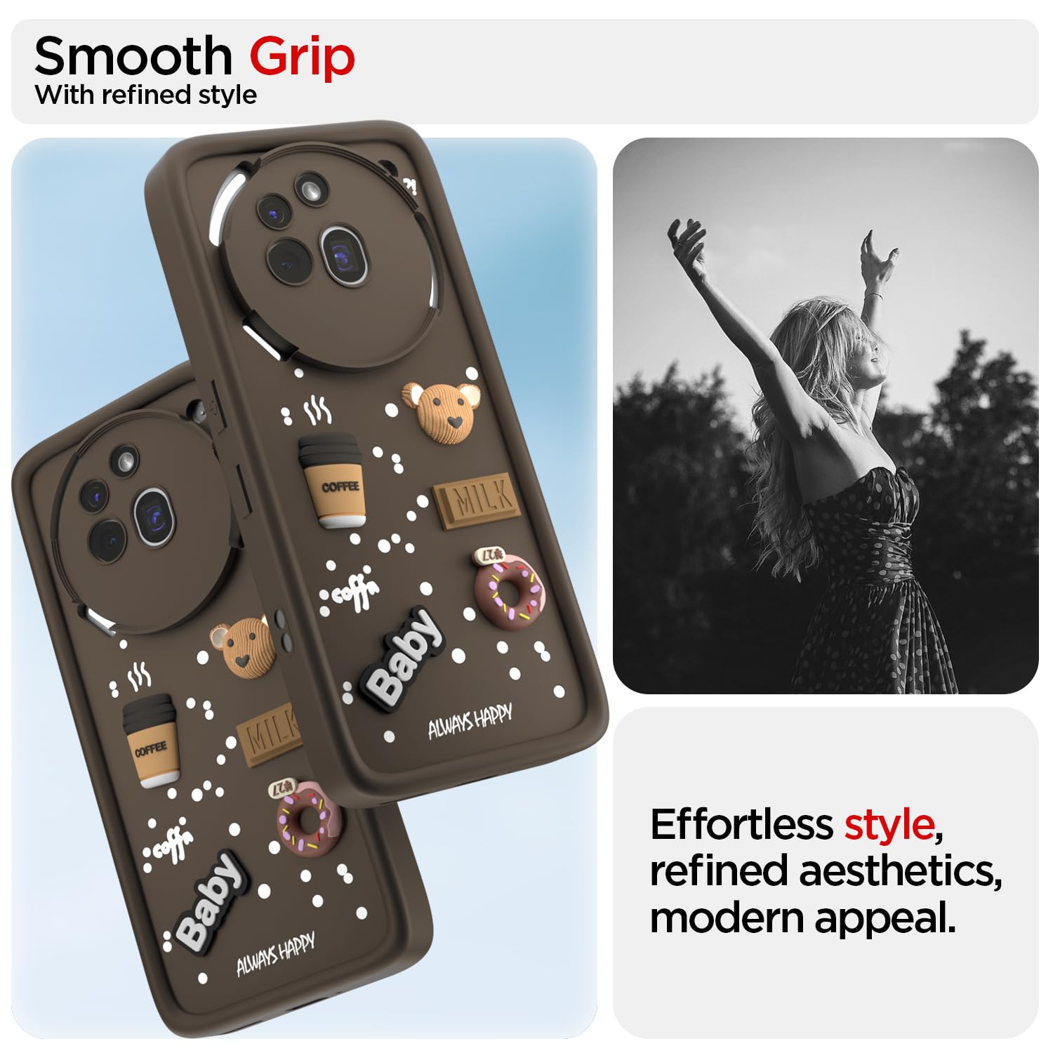 Pikkme Nothing Phone 3a Pro 5G Cute Fun Cartoon 3D Bear Coffee Back Cover (Brown)