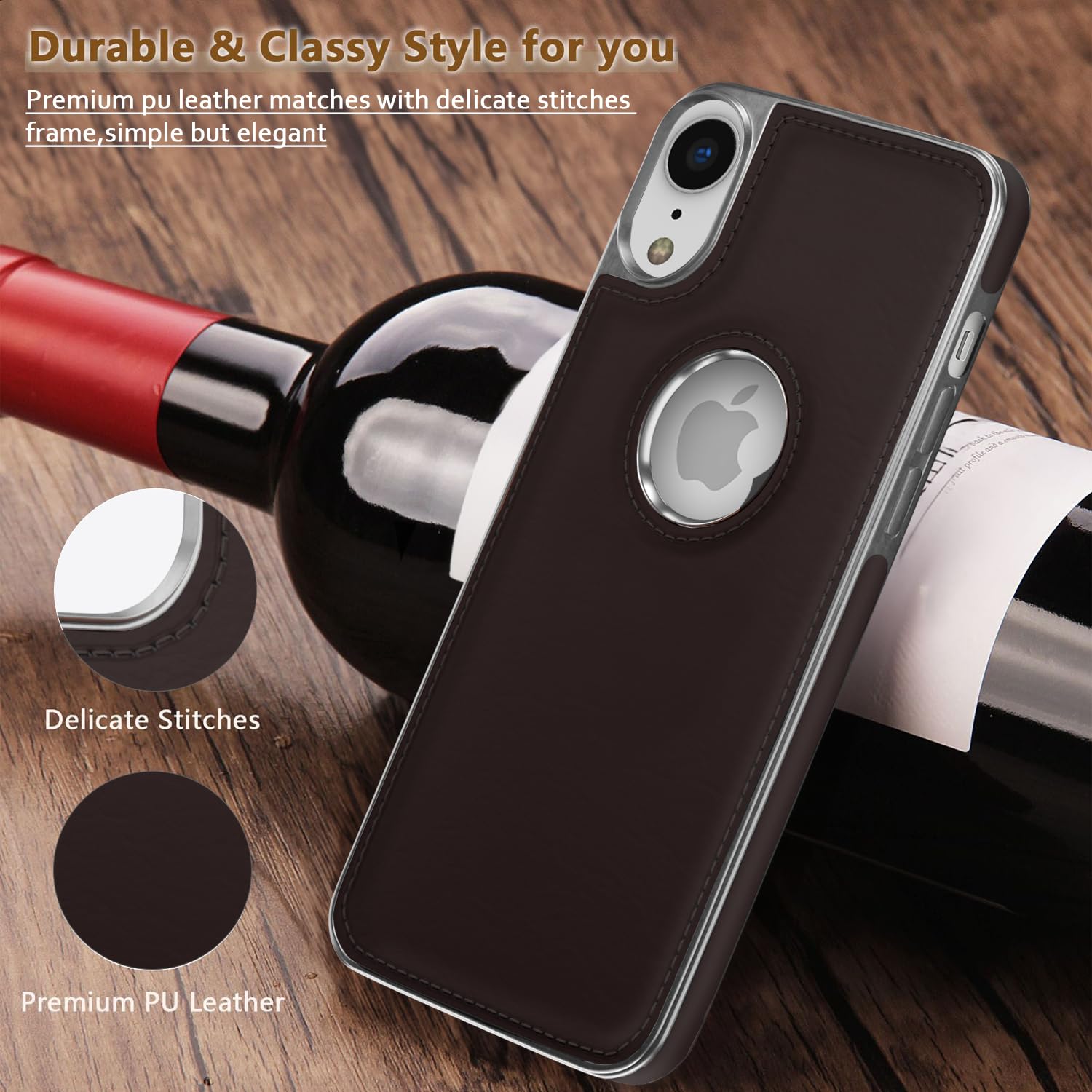 Pikkme iPhone XR Silver Electroplated Chrome Leather Back Cover (Coffee)