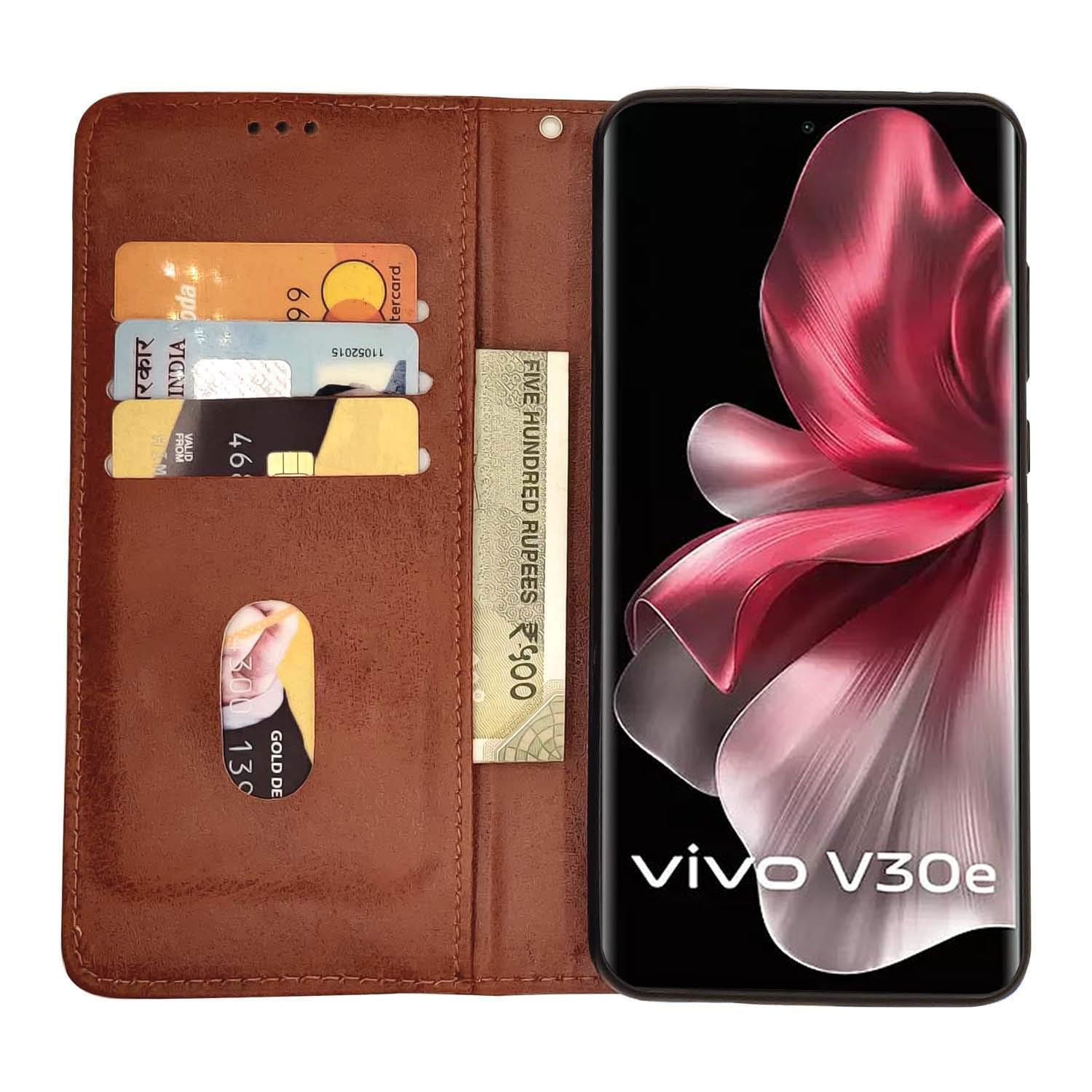 Pikkme Vivo V30e 5G Premium Leather Magnet Flip Cover (Brown)