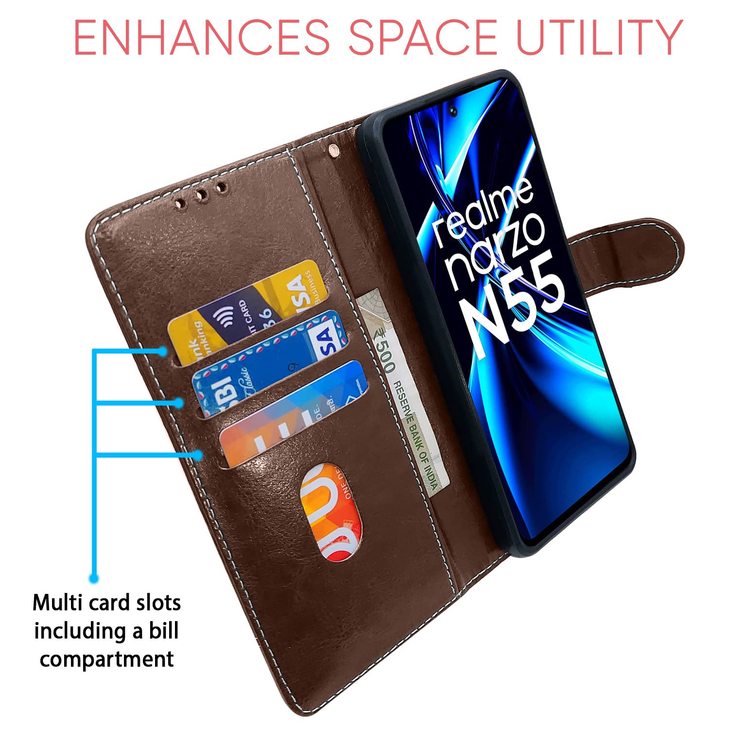 Pikkme Realme Narzo N55/C55 Magnetic brown & coffee wallet flip cover – photo 3