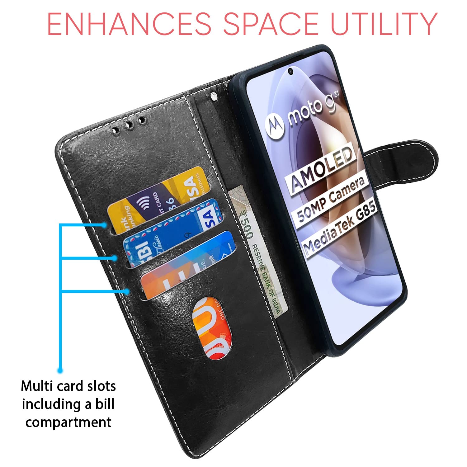 Pikkme Moto G31 Contrast Flip Cover (Blue)