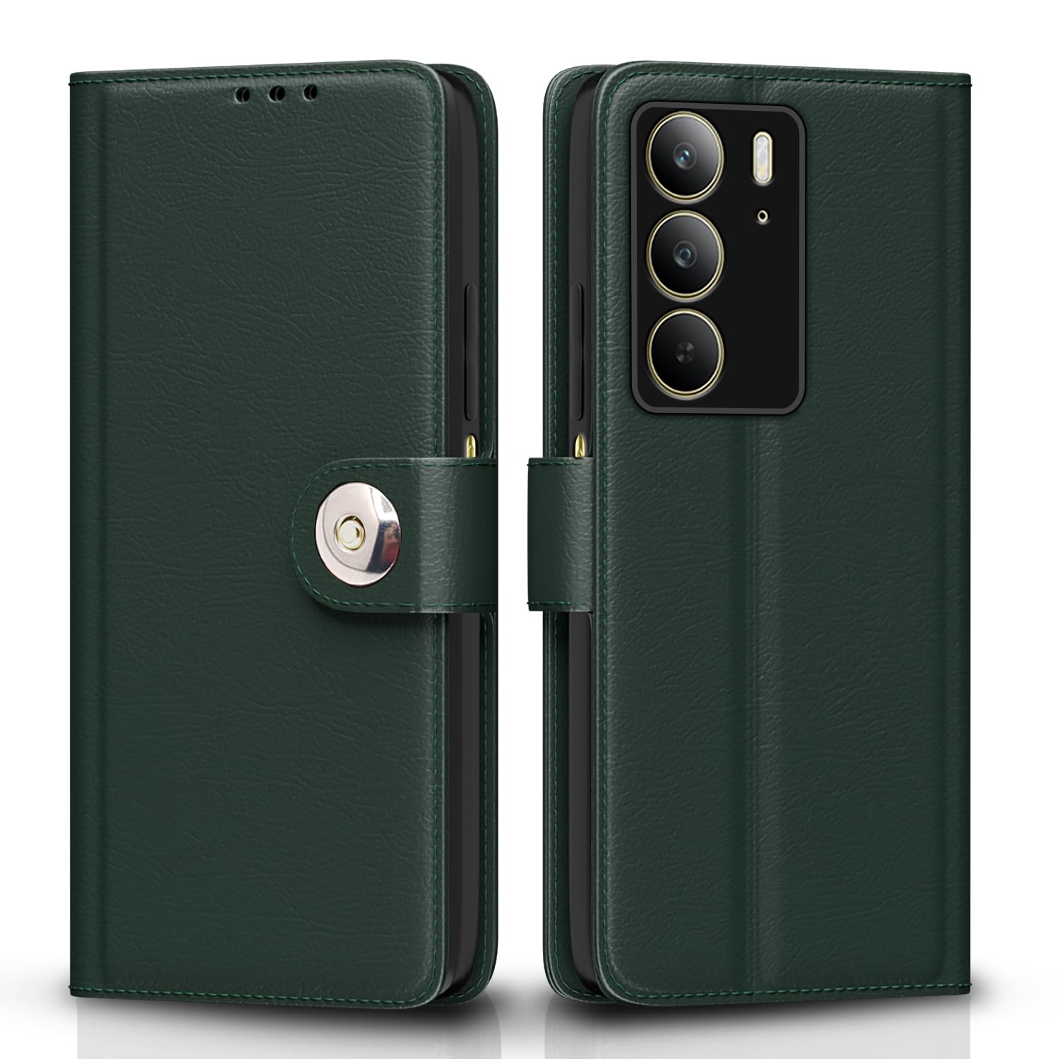 Realme C75 wallet flip cover in green by Pikkme