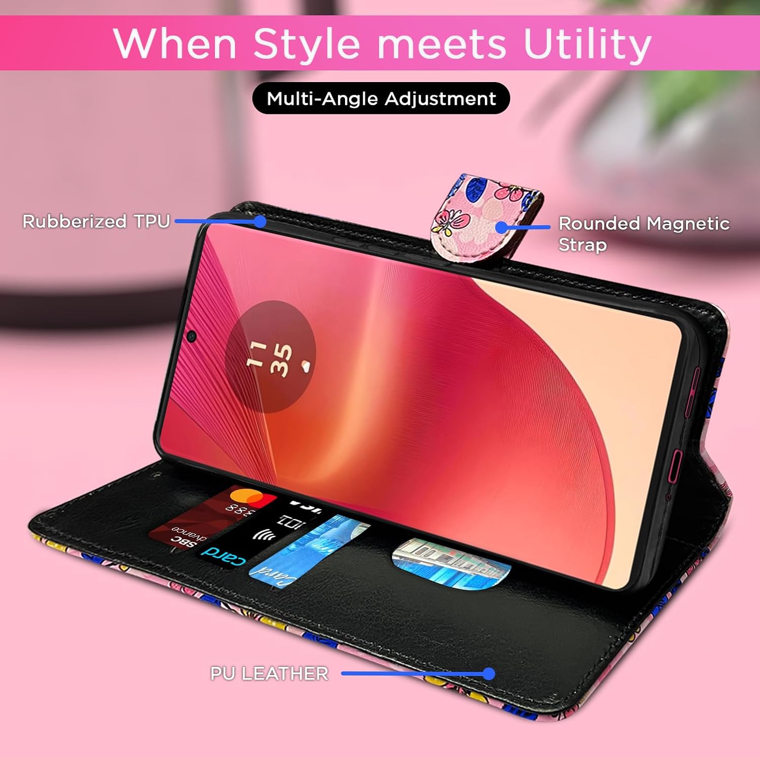 Pikkme Moto Edge 50 Fusion 5G Flower pink mobile flip cover – photo 5