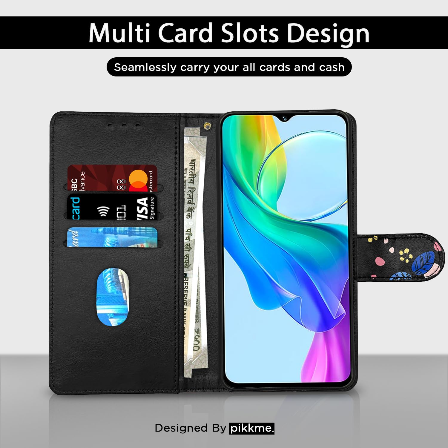 Pikkme Vivo Y03 4G black flower mobile flip cover – photo 2