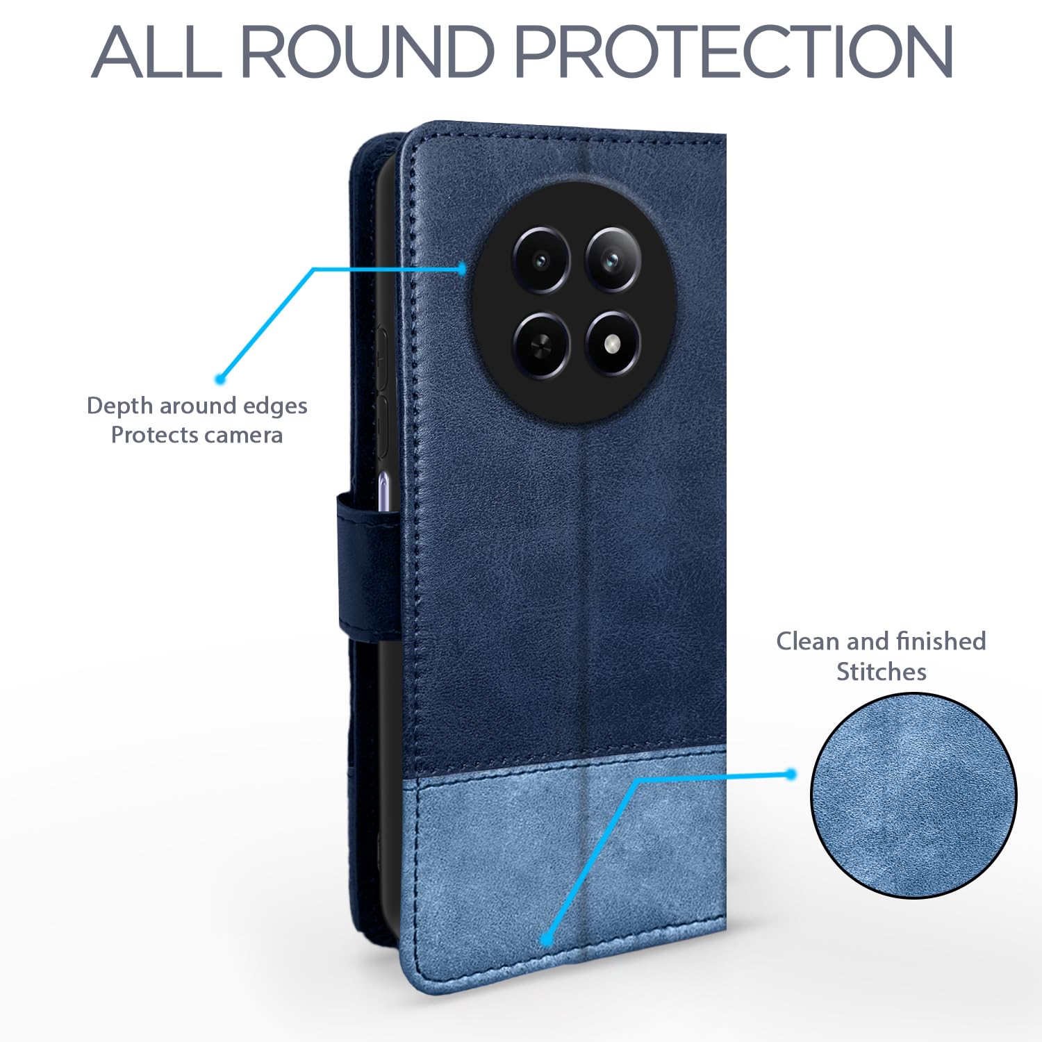Pikkme Realme Narzo 70x 5G/N65/13/12/12X 5G/C65 Magnetic navy & light blue flip cover – photo 2