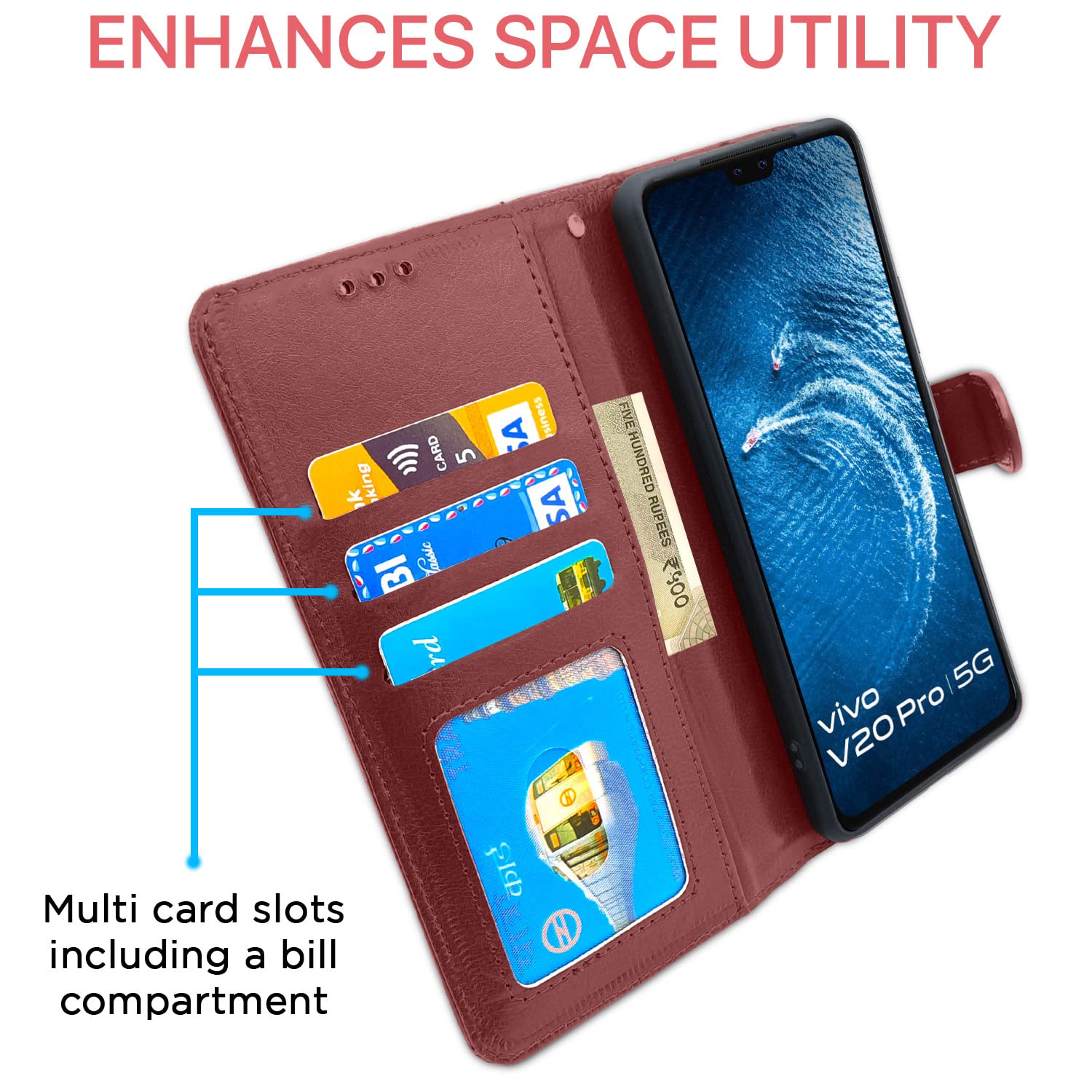 Pikkme Vivo V20 Pro Wallet brown wallet flip cover – photo 3