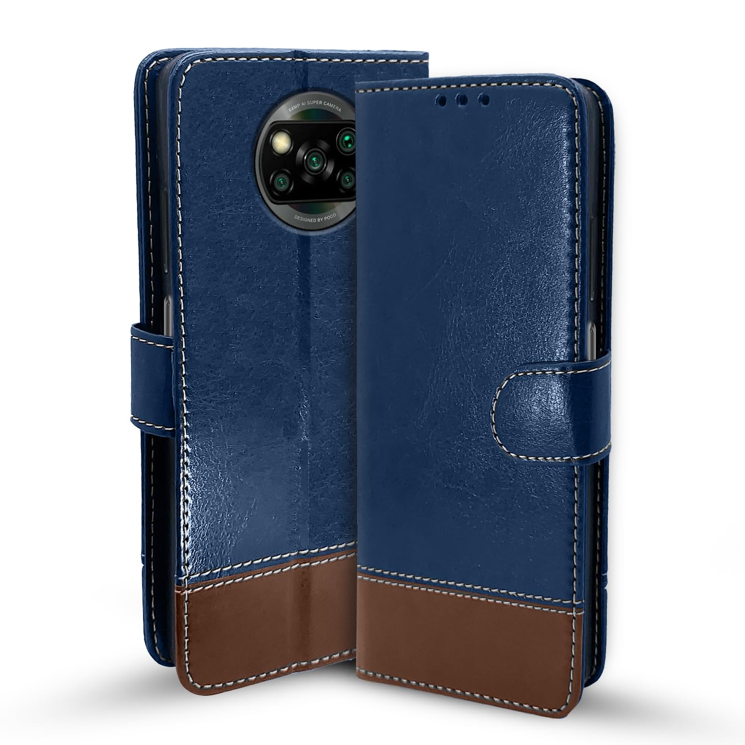 Blue & brown flip cover for Poco X3 – Pikkme