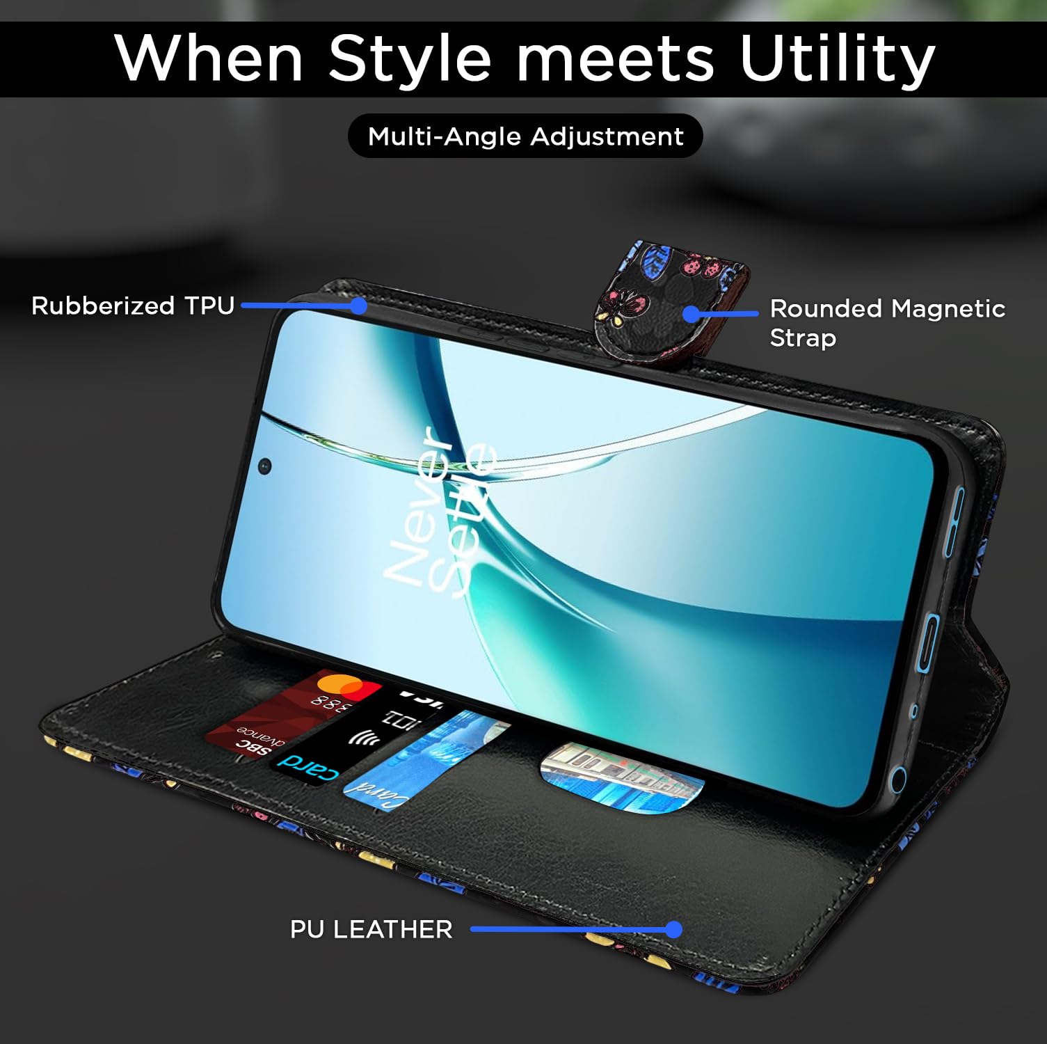 Black flower wallet flip cover for OnePlus Nord CE 4 Lite 5G – Pikkme – photo 5