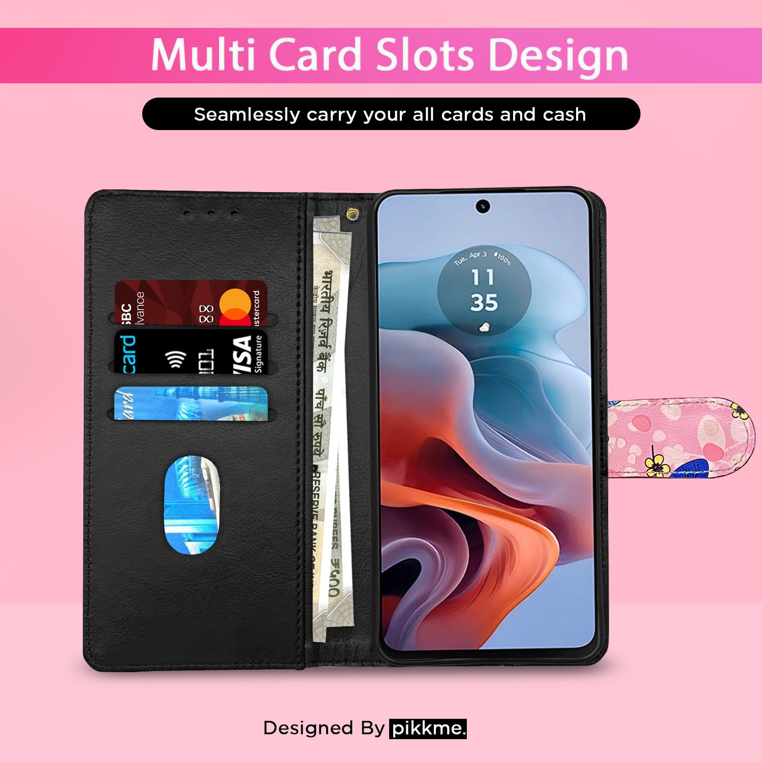 Pink flower Wallet flip cover for Moto G24 Power – Pikkme – photo 2