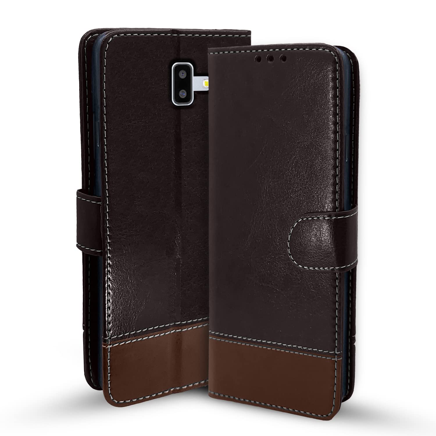 Samsung J6 Plus/J6 Magnetic mobile flip cover in coffee & brown by Pikkme