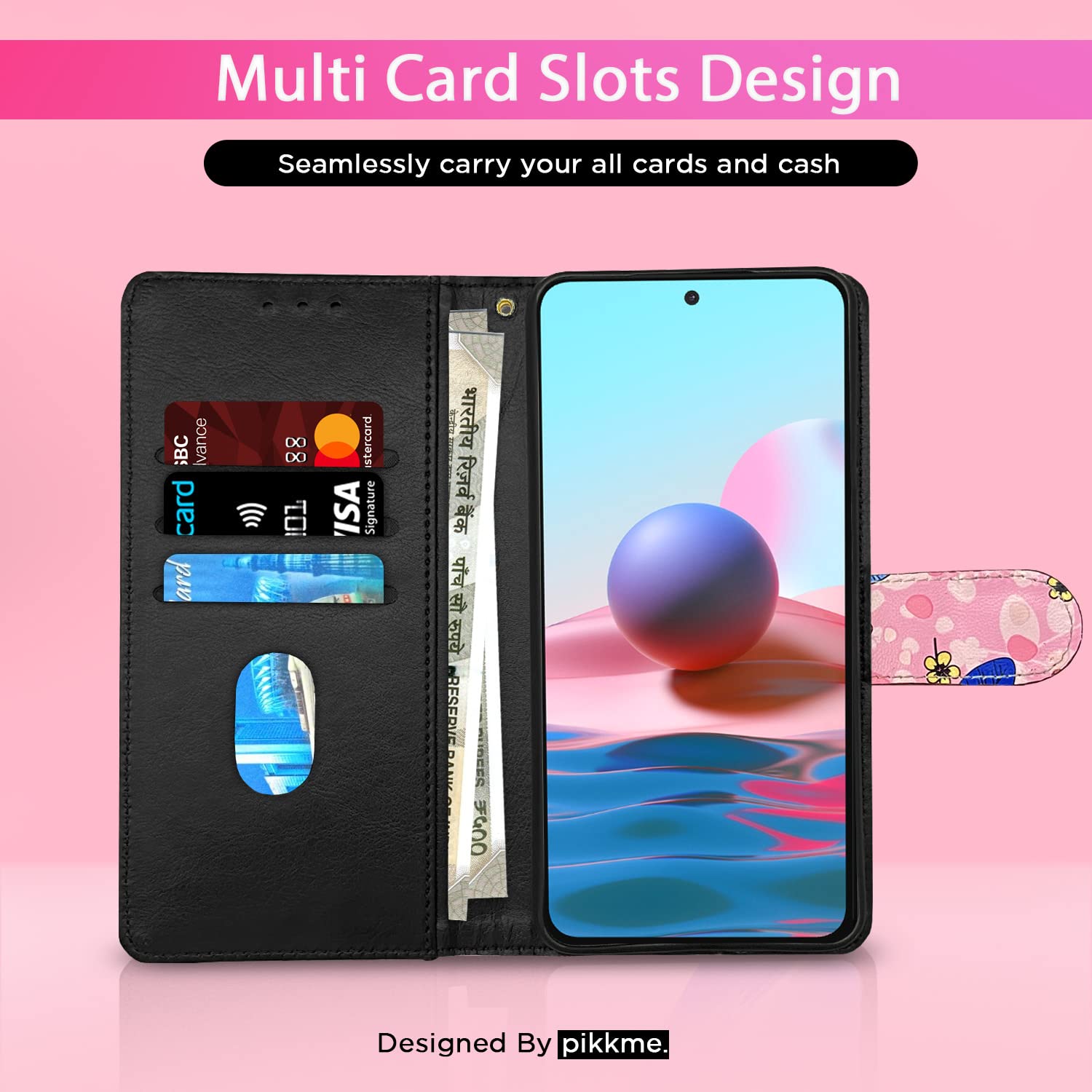 Pikkme Redmi Note 10 / 10s / 11 SE Flower Flip Cover (Pink)