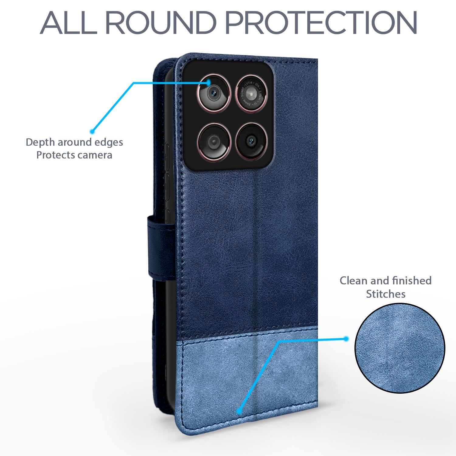 Pikkme Motorola Moto Edge 60 Fusion 5G Dual-Tone PU Leather Finish Magnetic Flip Cover (Navy Blue)