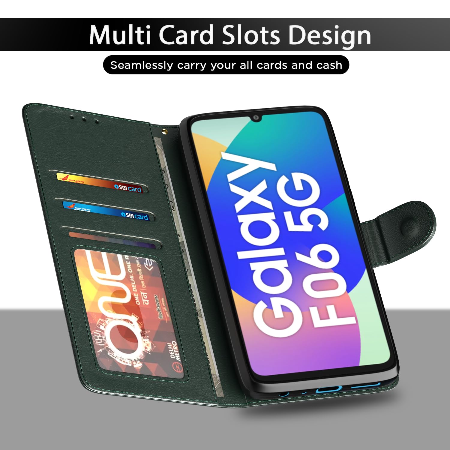 Pikkme Samsung Galaxy F06 5G / M06 5G Vintage Flip Cover (Green)