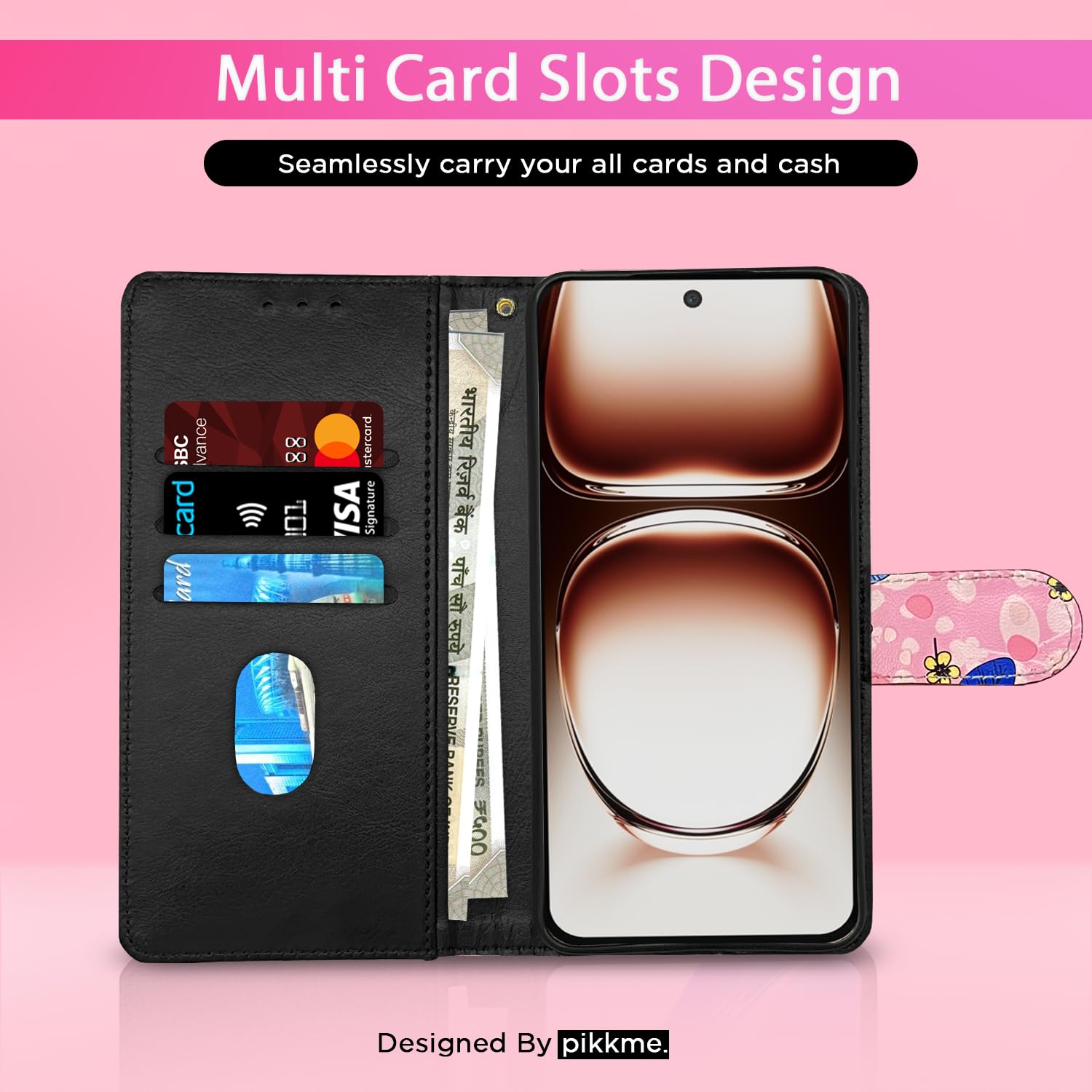 Pink flower Wallet flip case for Oppo Reno 12 Pro 5G – Pikkme – photo 2