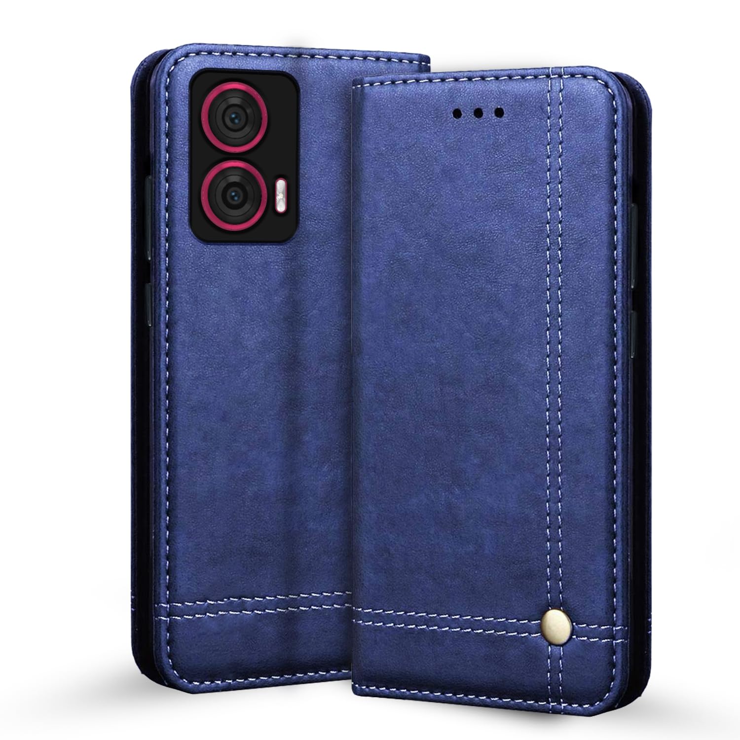 Pikkme Motorola Moto Edge 50 Fusion 5G Premium Leather Magnet Flip Cover (Blue)