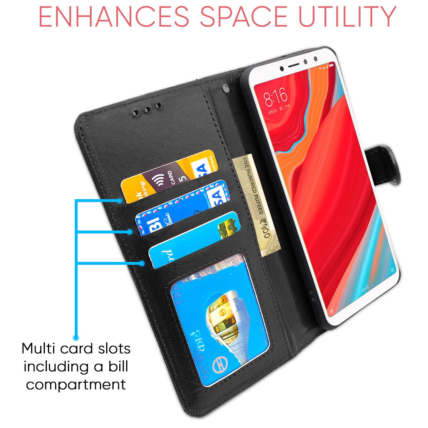 Pikkme Redmi Y2 Vintage Flip Cover (Black)