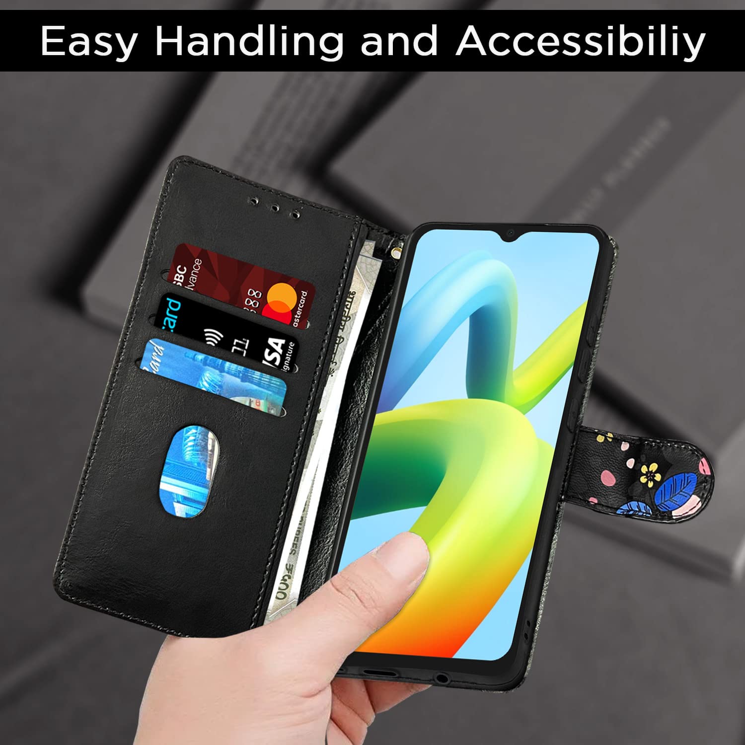 Pikkme black flower Wallet wallet flip cover for Redmi A1/A2 – photo 6