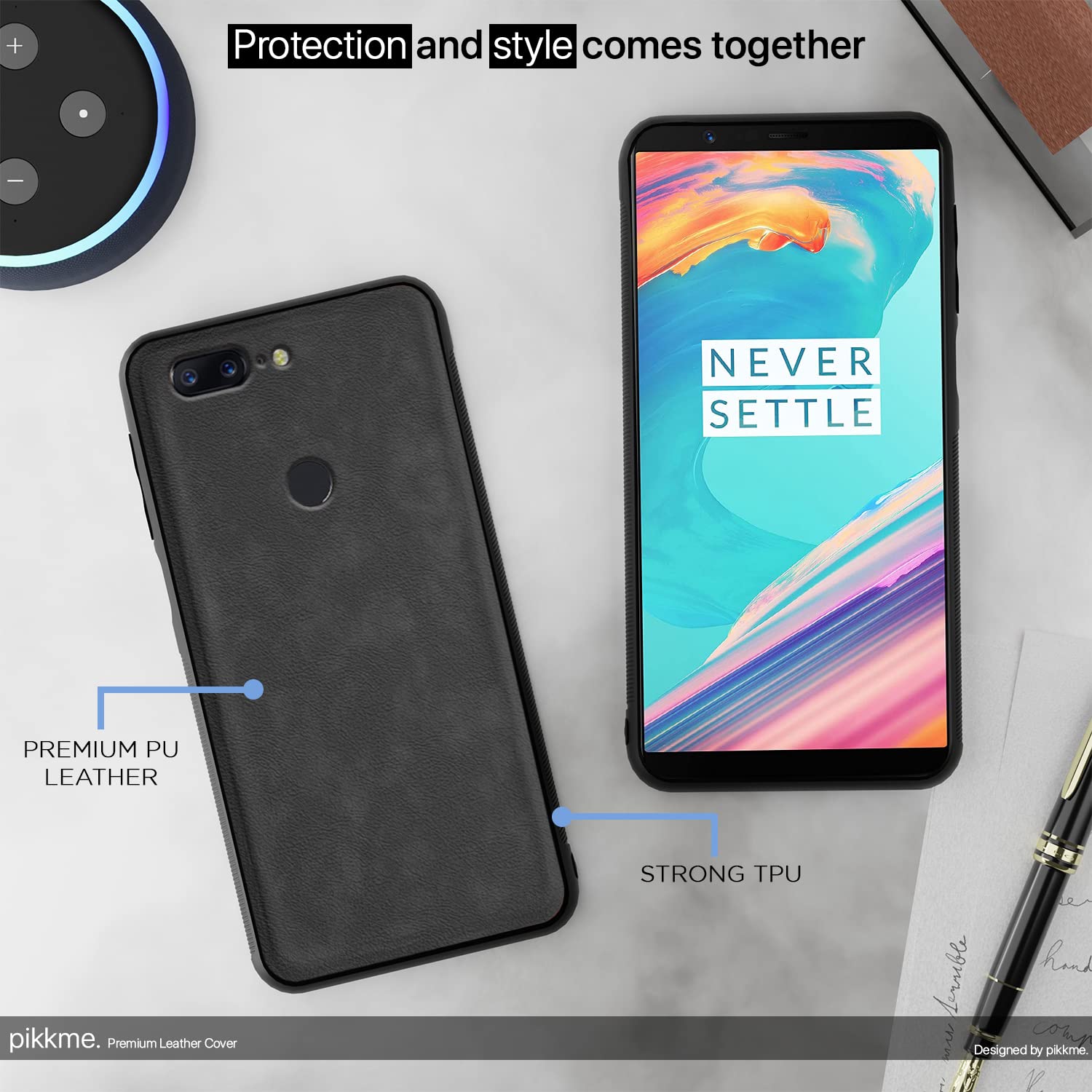 OnePlus 5T Leather mobile back cover in grey by Pikkme – photo 5