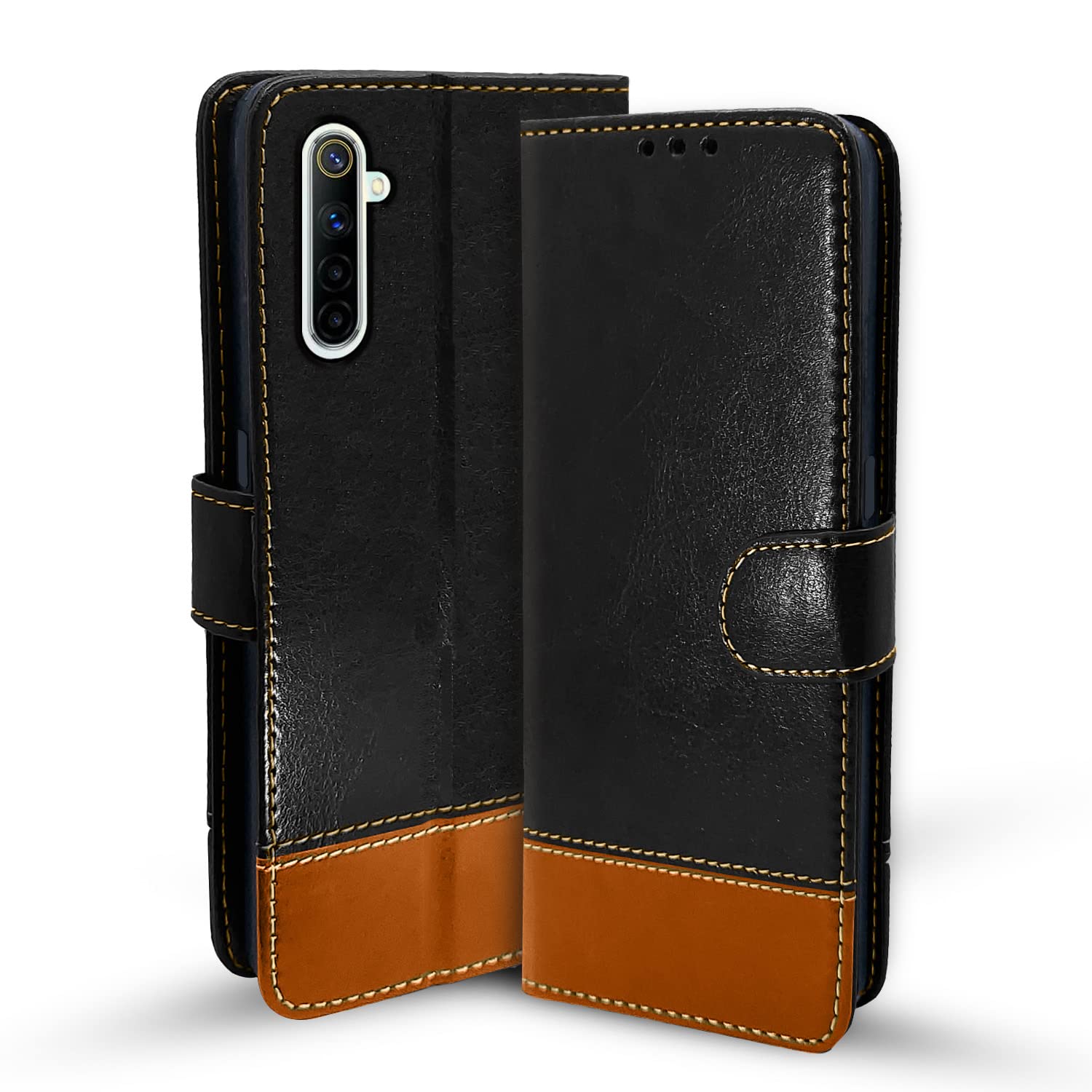 Pikkme Realme 6 Pro black & brown flip case