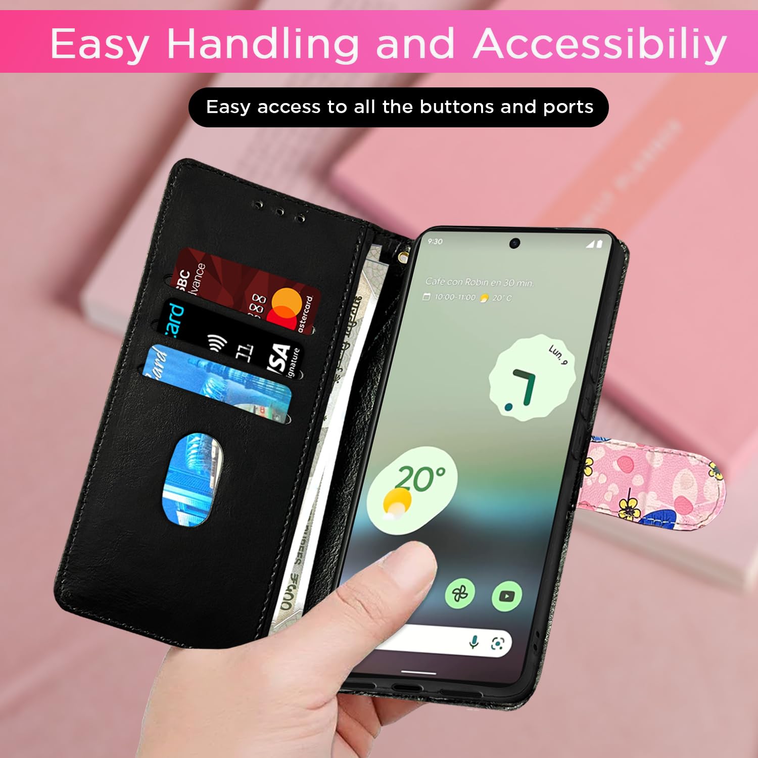 Pikkme Google Pixel 6A Flower Flip Cover (Pink)