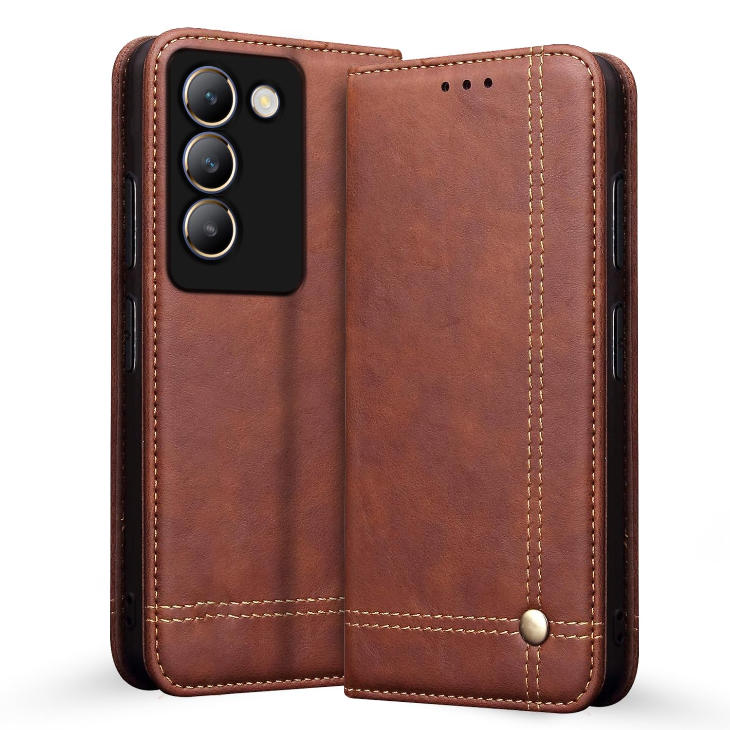 Brown Magnetic wallet flip cover for Vivo T3/Y200e 5G – Pikkme