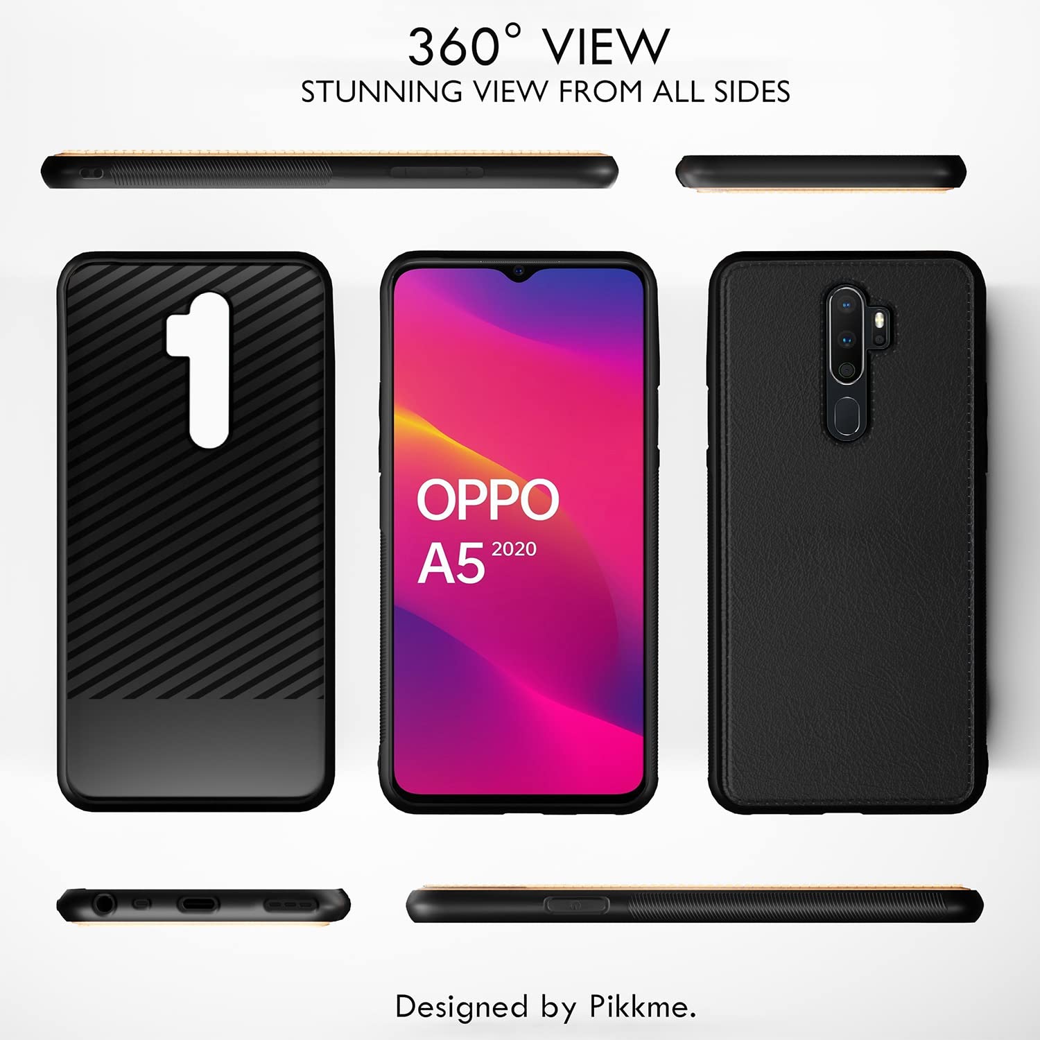Pikkme Oppo A5 2020 / A9 2020 Leather Back Case | Black