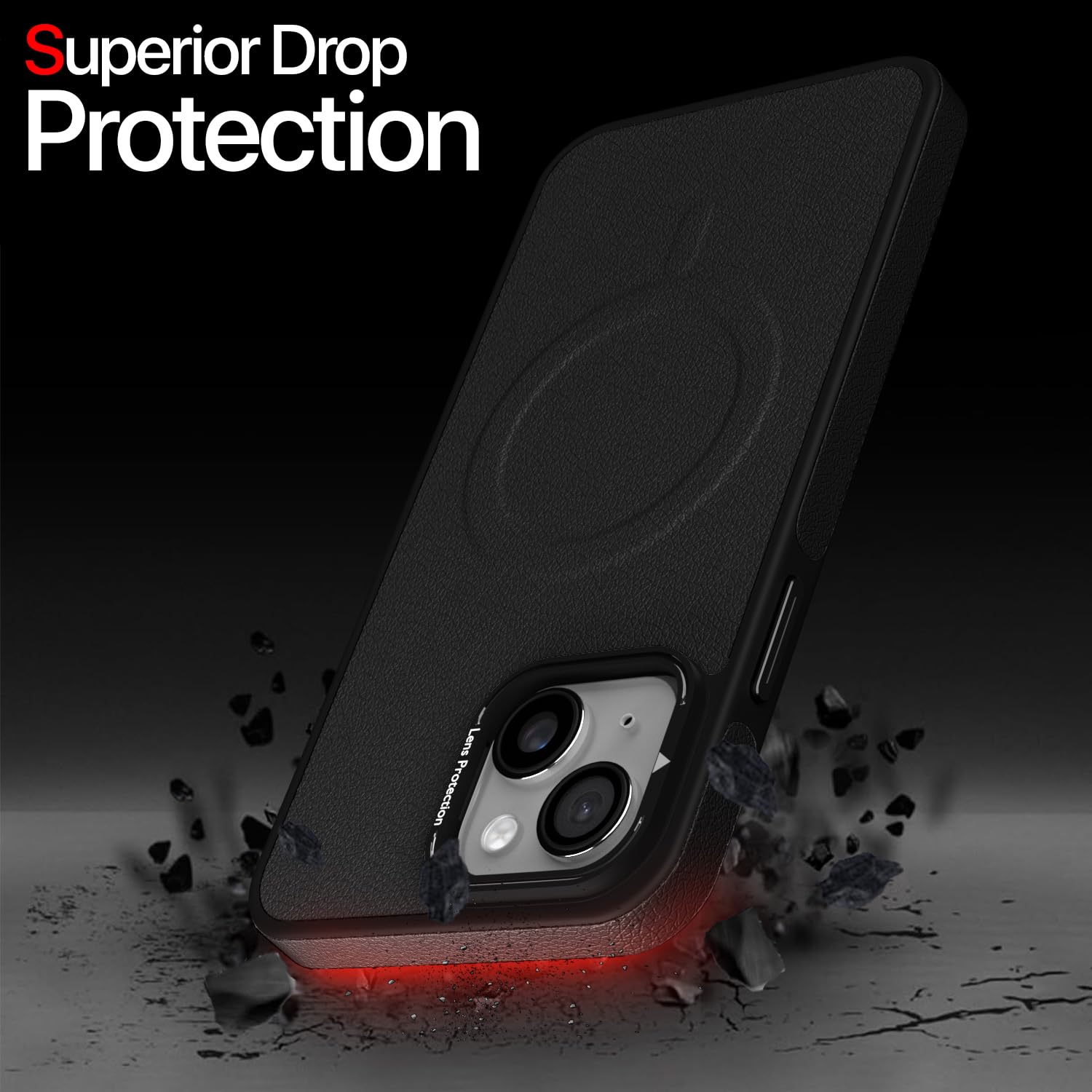 Pikkme iPhone 13 / iPhone 14 Pu Leather with Metal Frame Lens Protection Bumper Case (Black)