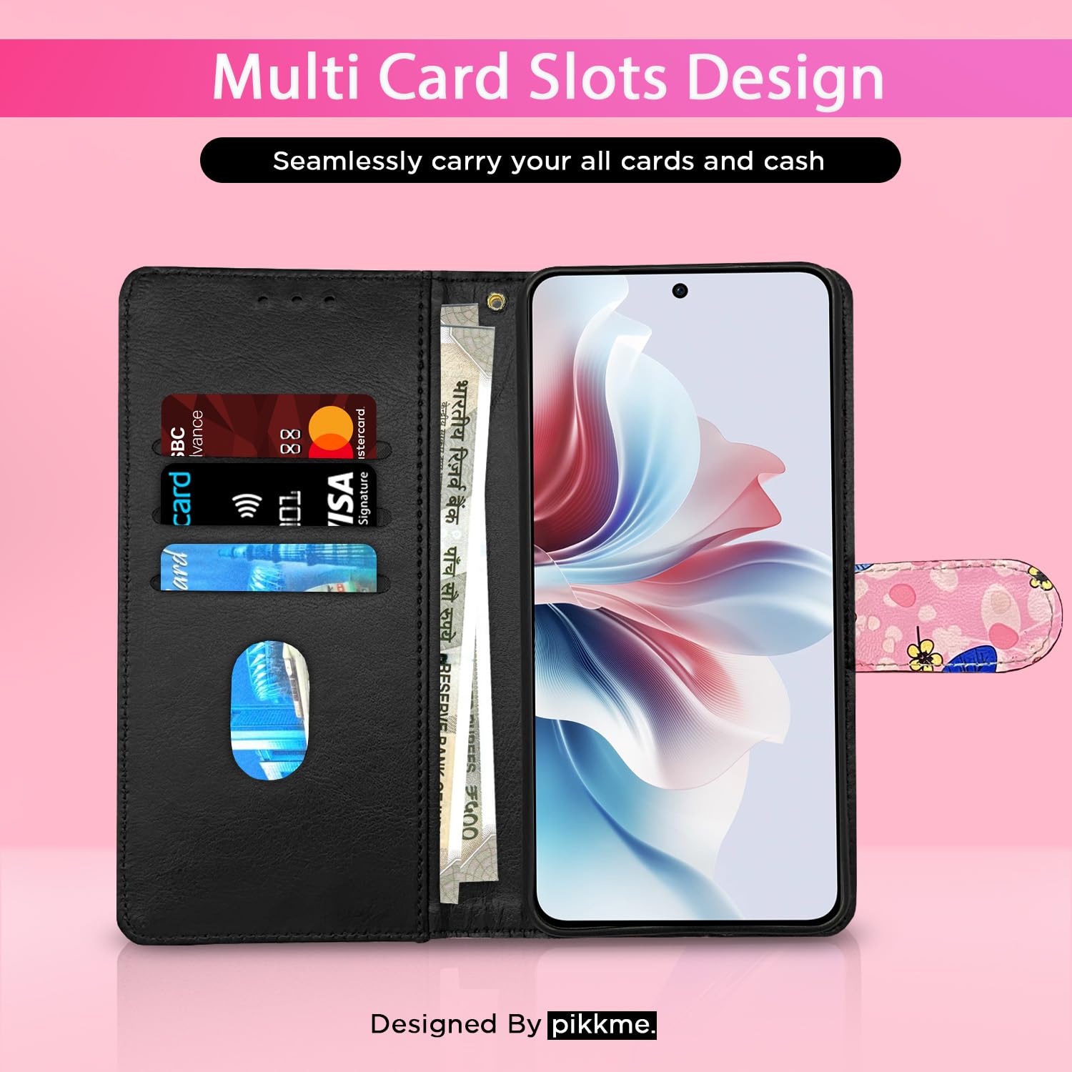 Pikkme pink flower Wallet flip cover for OPPO F25 Pro 5G – photo 2
