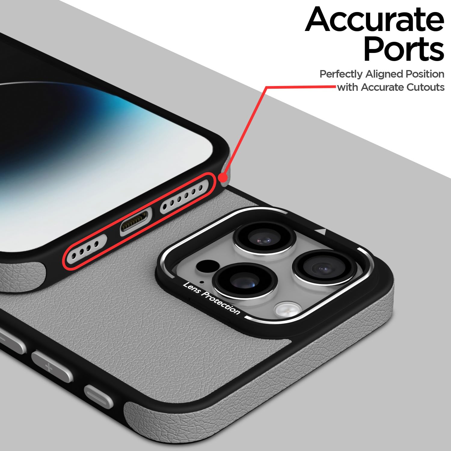 Pikkme iPhone 15 Pro Max Metal Frame Lens Protection Bumper Case (Grey)