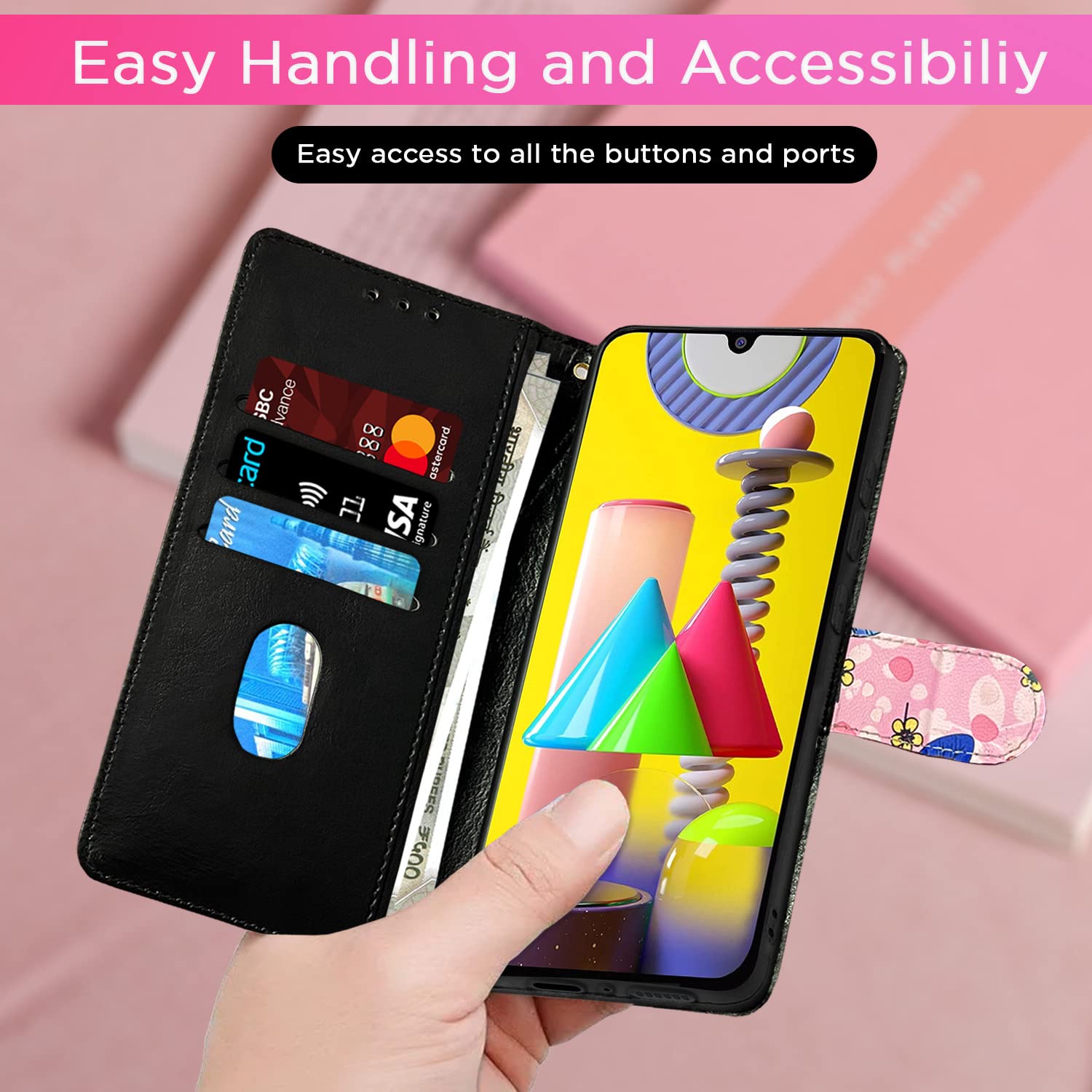 Pikkme Samsung Galaxy M31 / F41 / M31 Prime Flower Flip Cover (Pink)