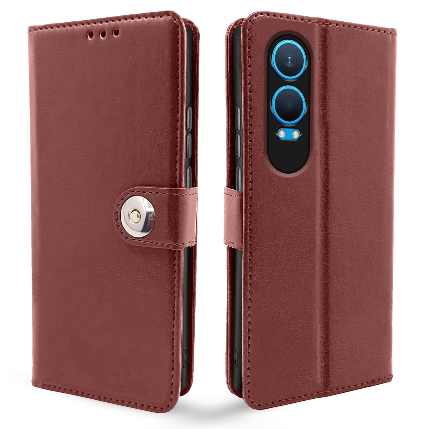 Pikkme brown Button mobile flip cover for OnePlus Nord CE 4 Lite 5G
