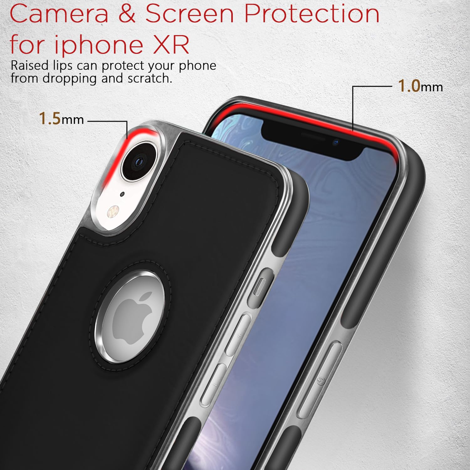 Pikkme iPhone XR Silver Electroplated Chrome Leather Back Cover (Black)