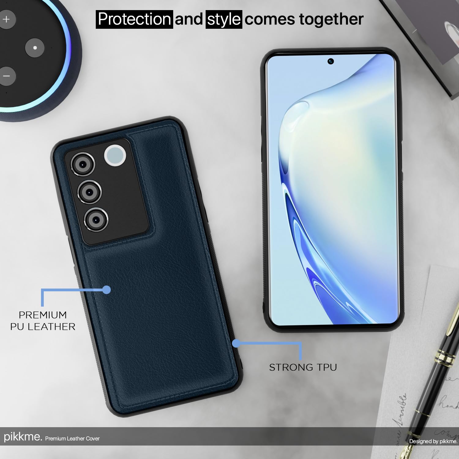 Pikkme Vivo V27 5G / V27 Pro Leatherback Back Case | Blue