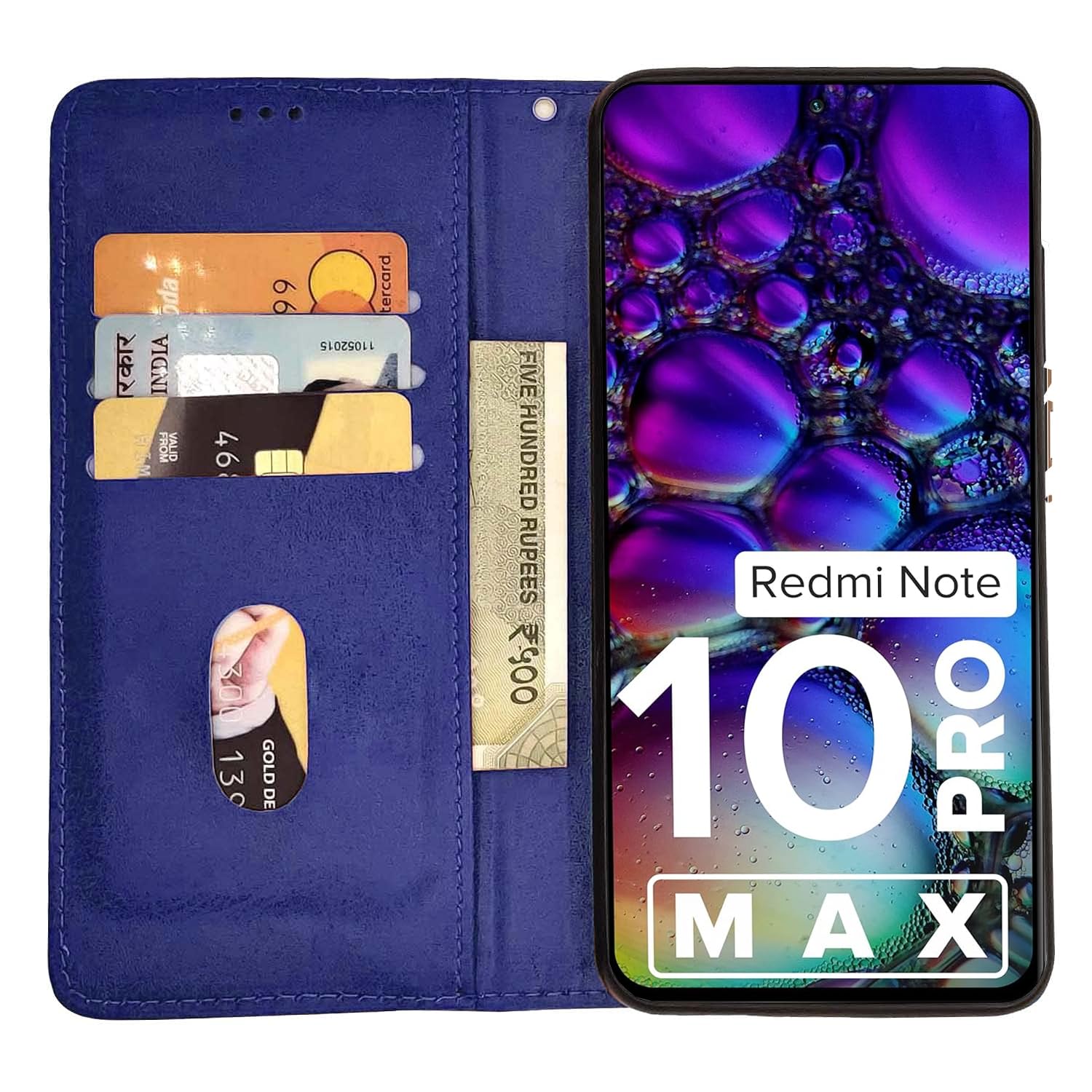 Pikkme Redmi Note 10 Pro Premium Leather Magnet Flip Cover (Blue)
