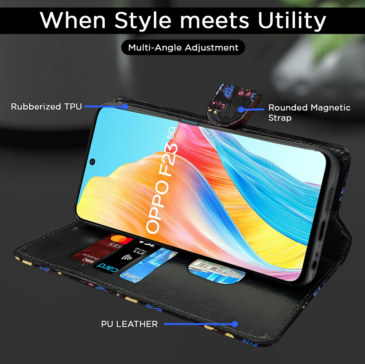 Black flower Wallet wallet flip cover for Oppo F23 5G – Pikkme – photo 5