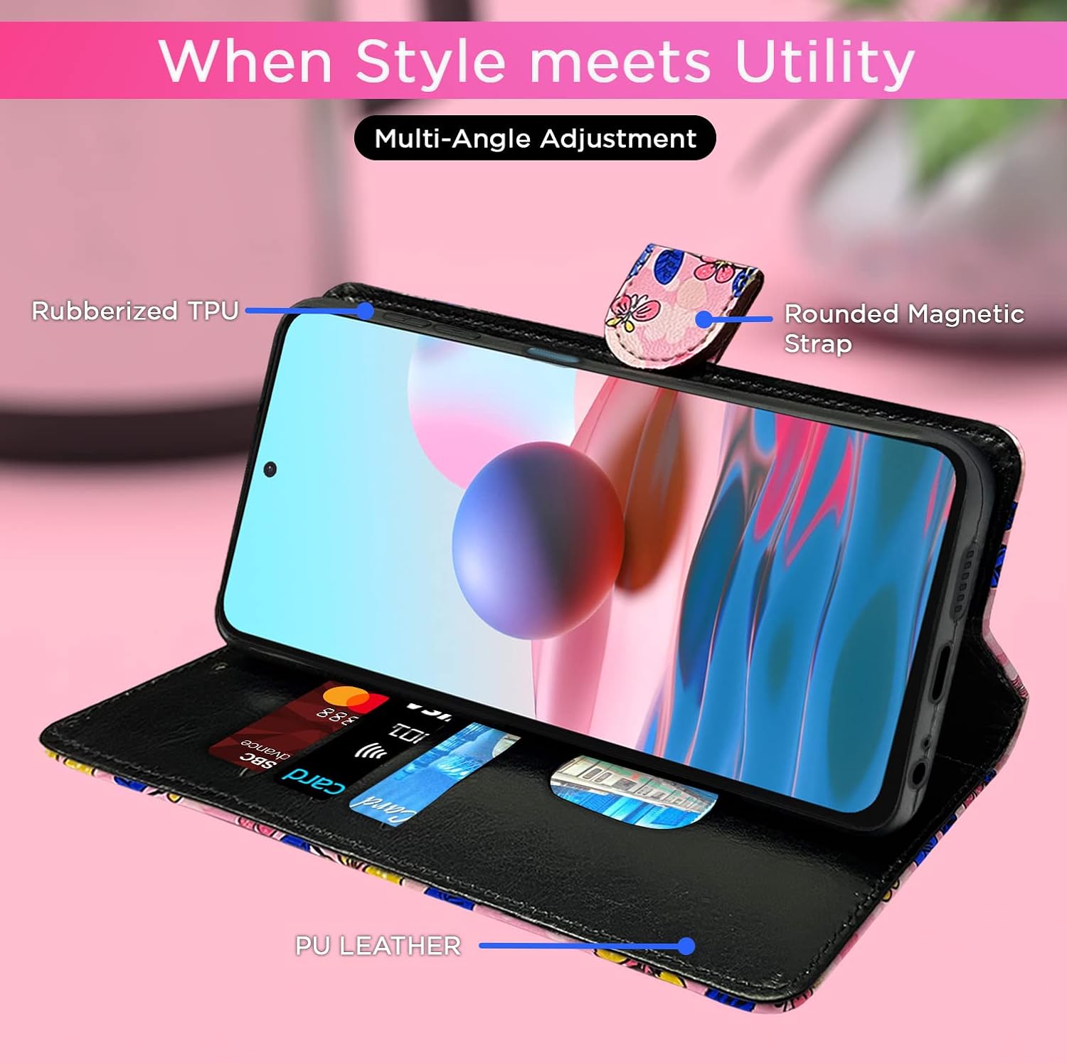 Pikkme Redmi Note 10 / 10s / 11 SE Flower Flip Cover (Pink)