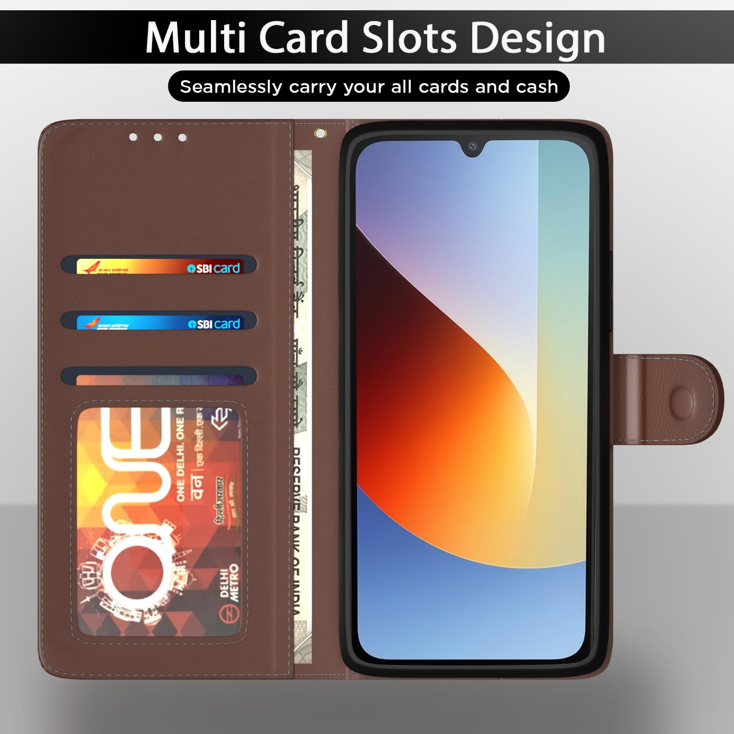 Pikkme tan Wallet wallet flip cover for Redmi A7 Pro/Poco C85x 5G – photo 5