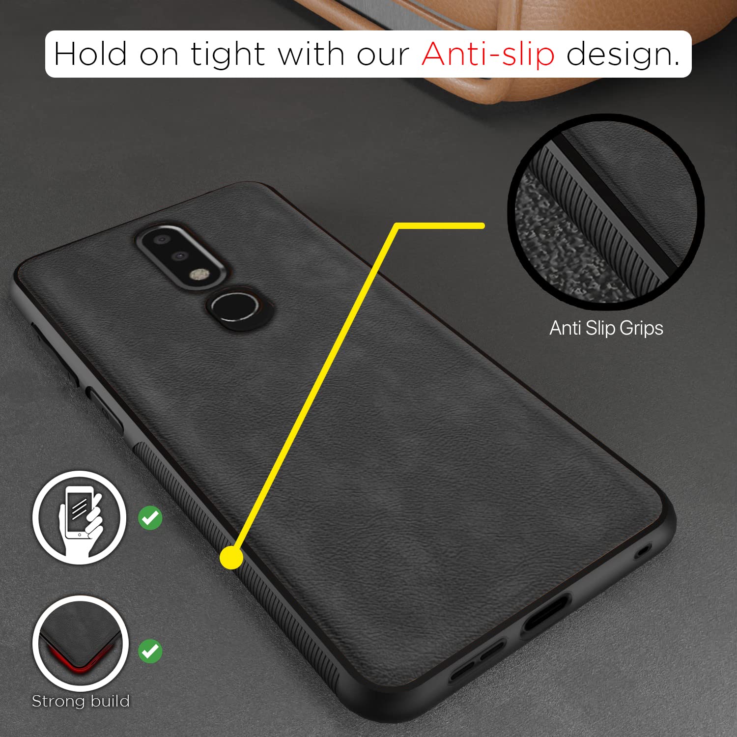 Nokia 6.1 Plus Leather mobile back cover in grey by Pikkme – photo 2