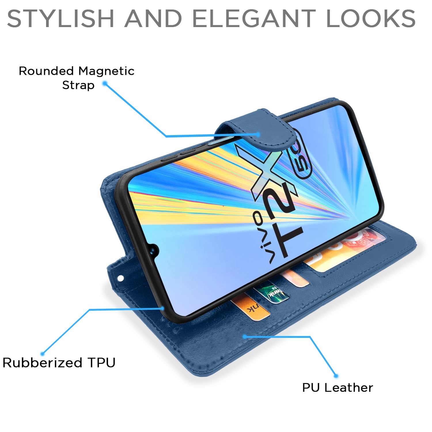 Pikkme Vivo T2X/Y16/Y56 5G blue wallet flip cover – photo 3