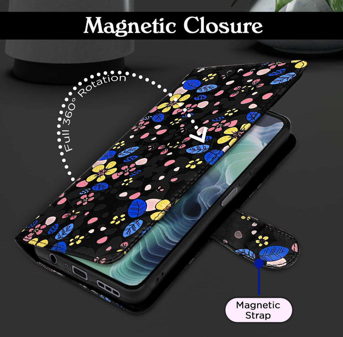 Moto G35 5G flip case in black flower by Pikkme – photo 6