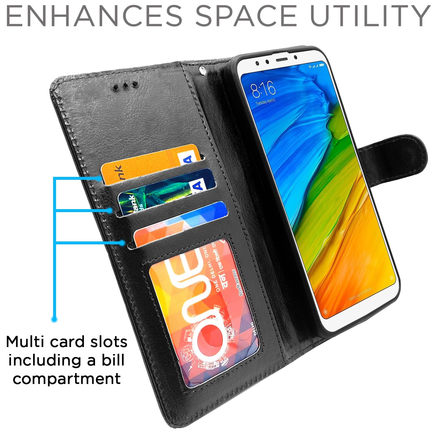 Pikkme Redmi 5 black wallet flip cover – photo 5