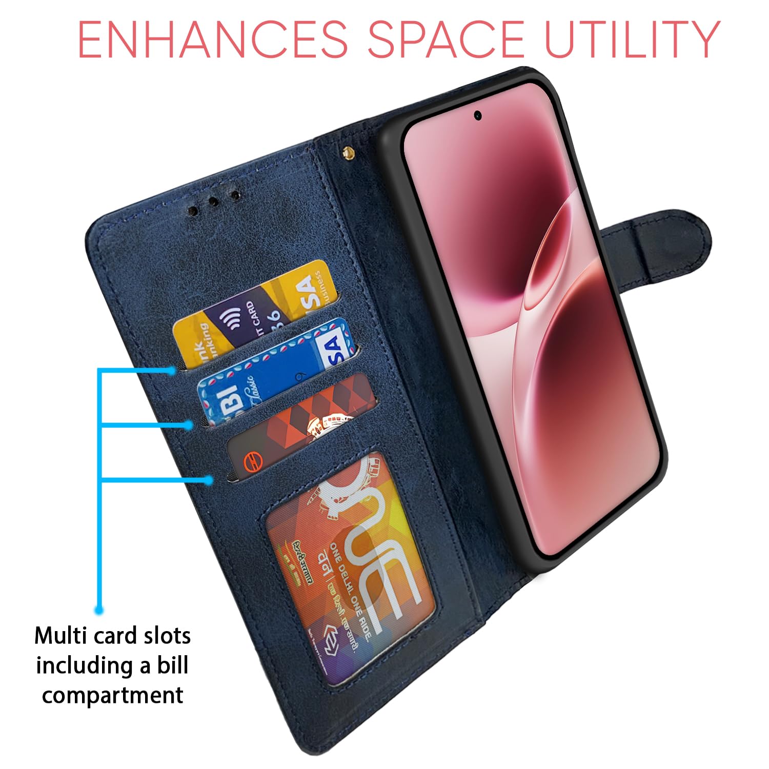 Vivo V70/V70 Magnetic wallet flip cover in navy & light blue by Pikkme – photo 5