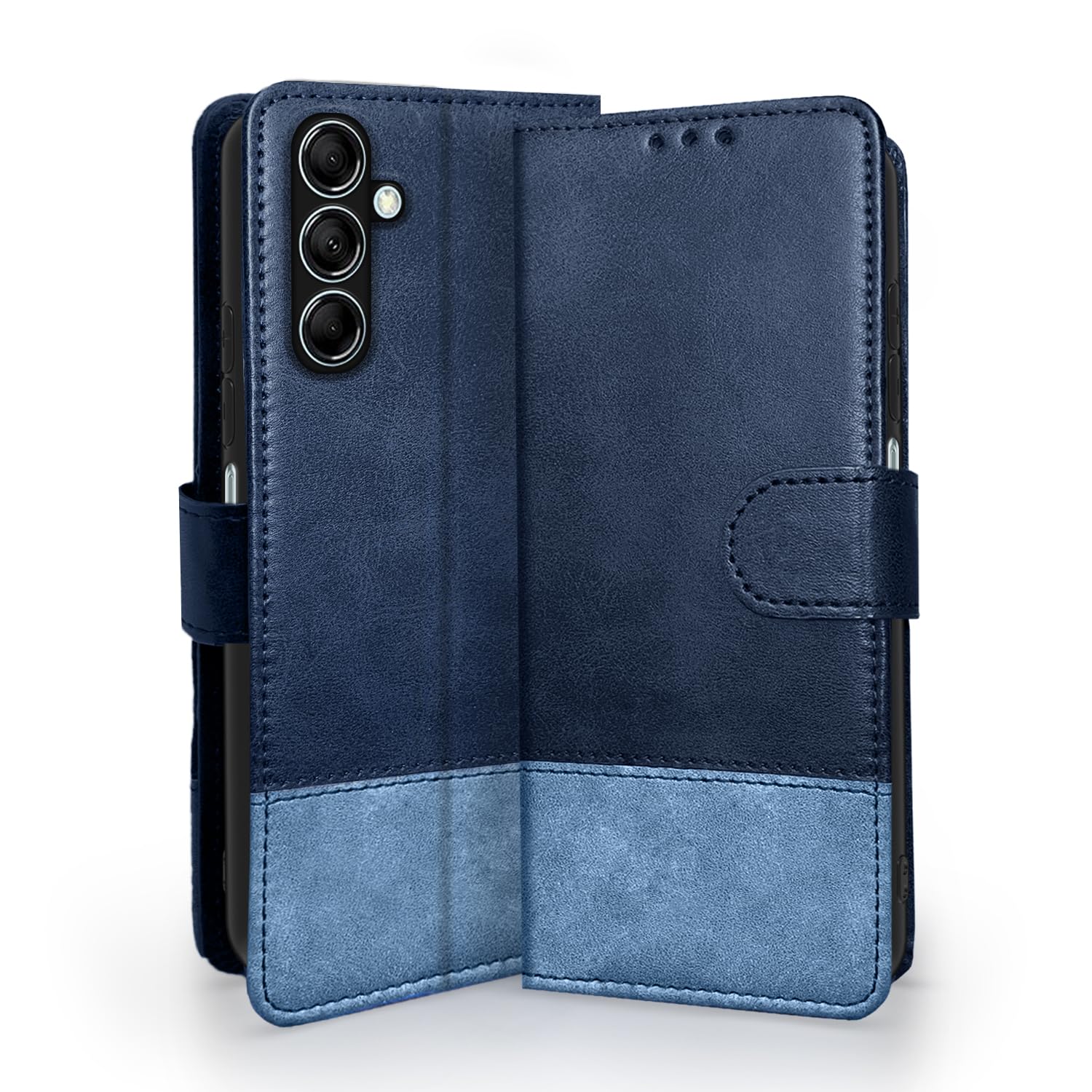 Pikkme Samsung Galaxy M14 5G Dual-Tone PU Leather Finish Magnetic Flip Cover (Navy Blue)