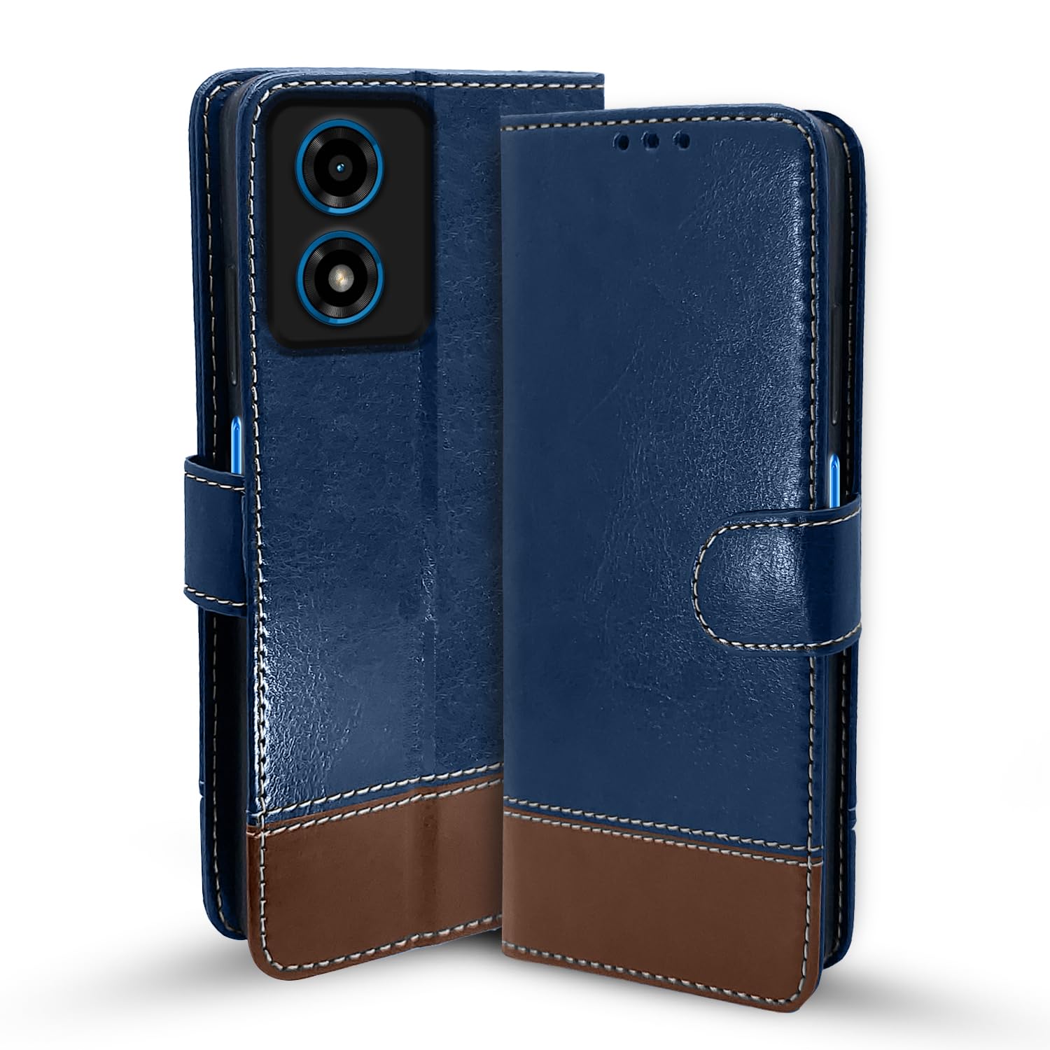 Pikkme blue & brown wallet flip cover for Moto G04