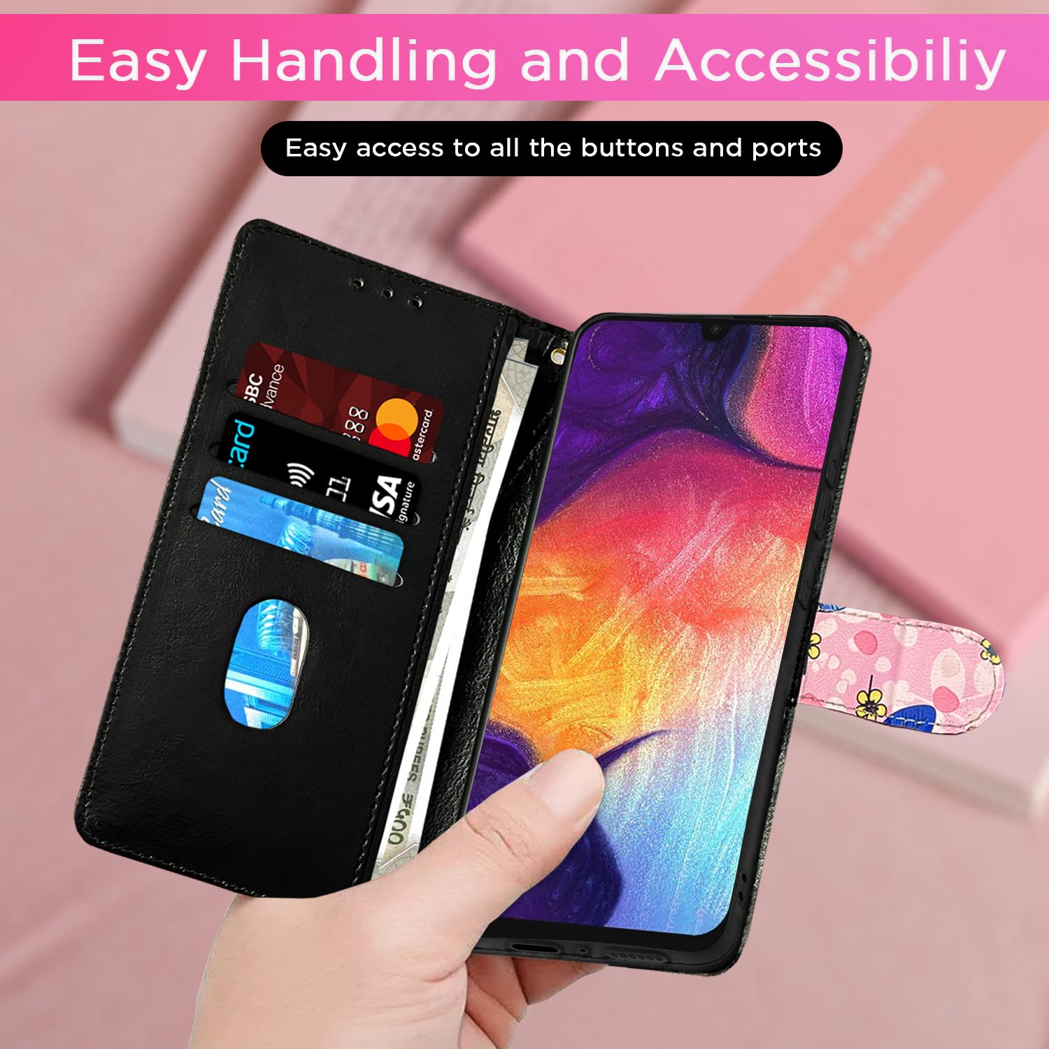 Pikkme Samsung Galaxy A50 / A50s / A30s Flower Flip Cover (Pink)