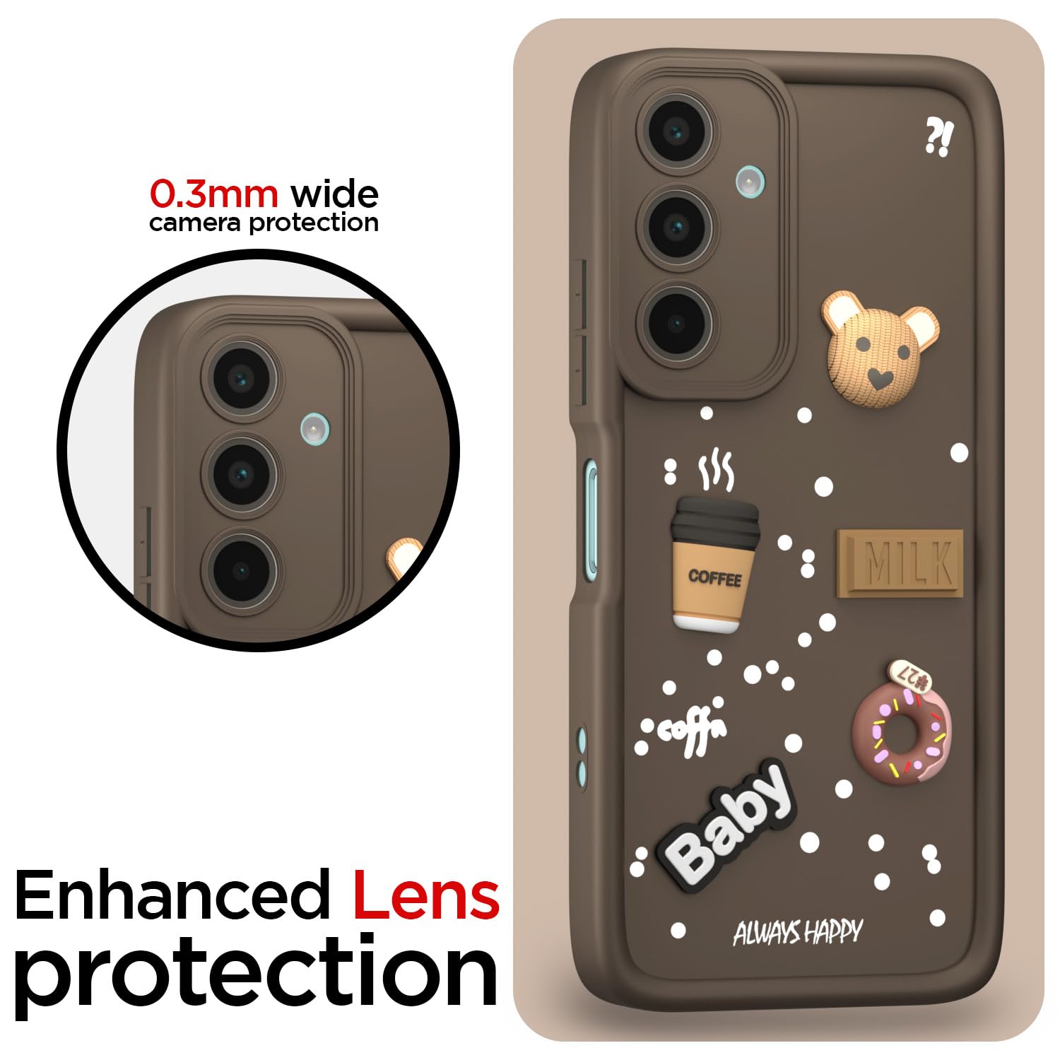 Pikkme Samsung Galaxy A16 5G Cute Fun Cartoon 3D Bear Coffee cartoon Back Cover (Brown)