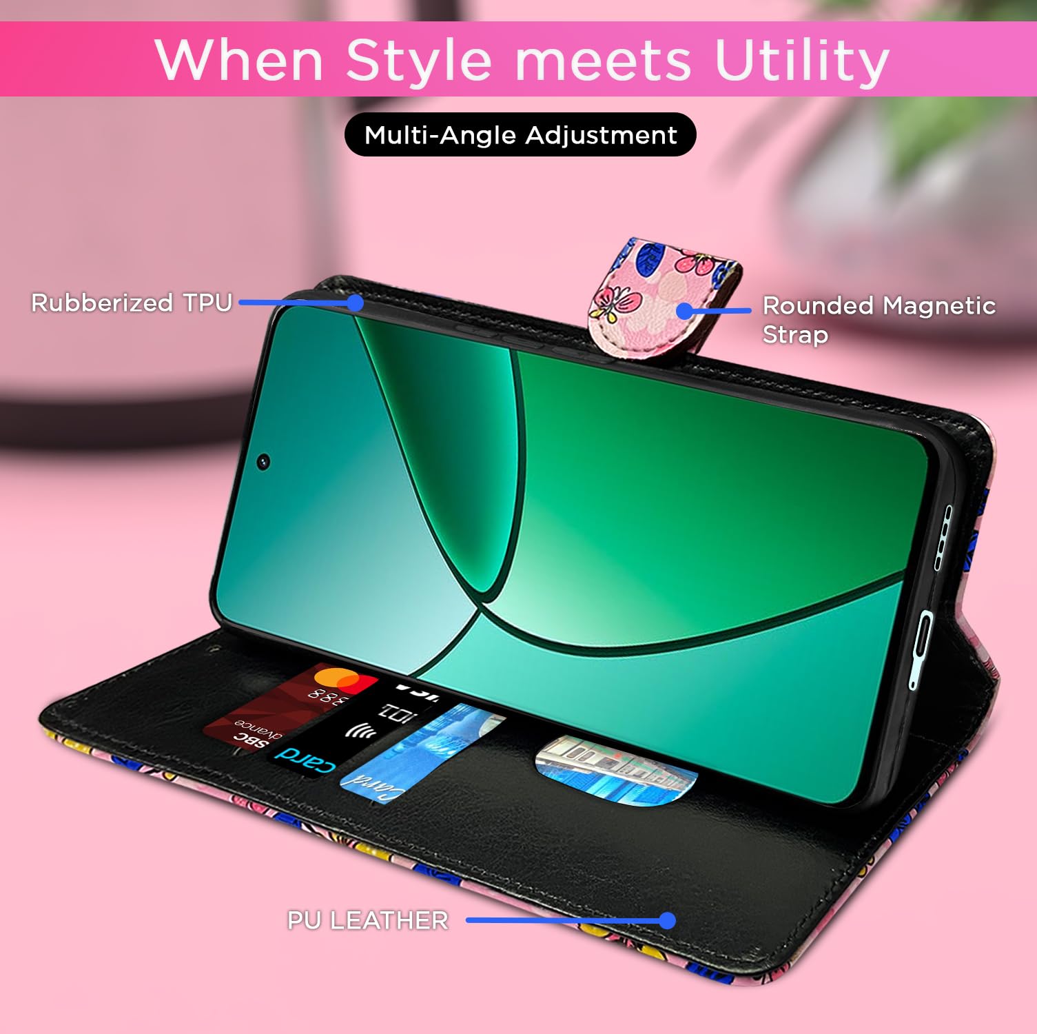 Pink flower Wallet mobile flip cover for Realme 12 Plus/P1/Narzo 70/70 Pro 5G – Pikkme – photo 5