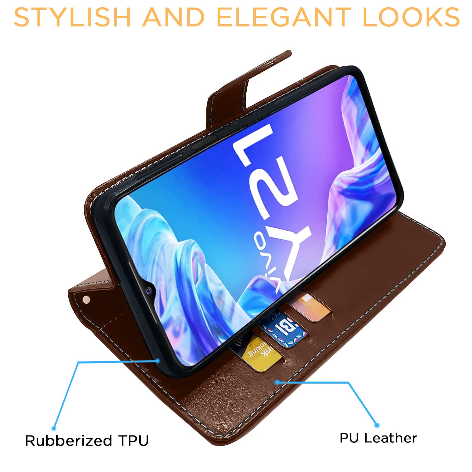 Vivo Y21 2021/Y33s Magnetic wallet flip cover in brown & coffee by Pikkme – photo 5